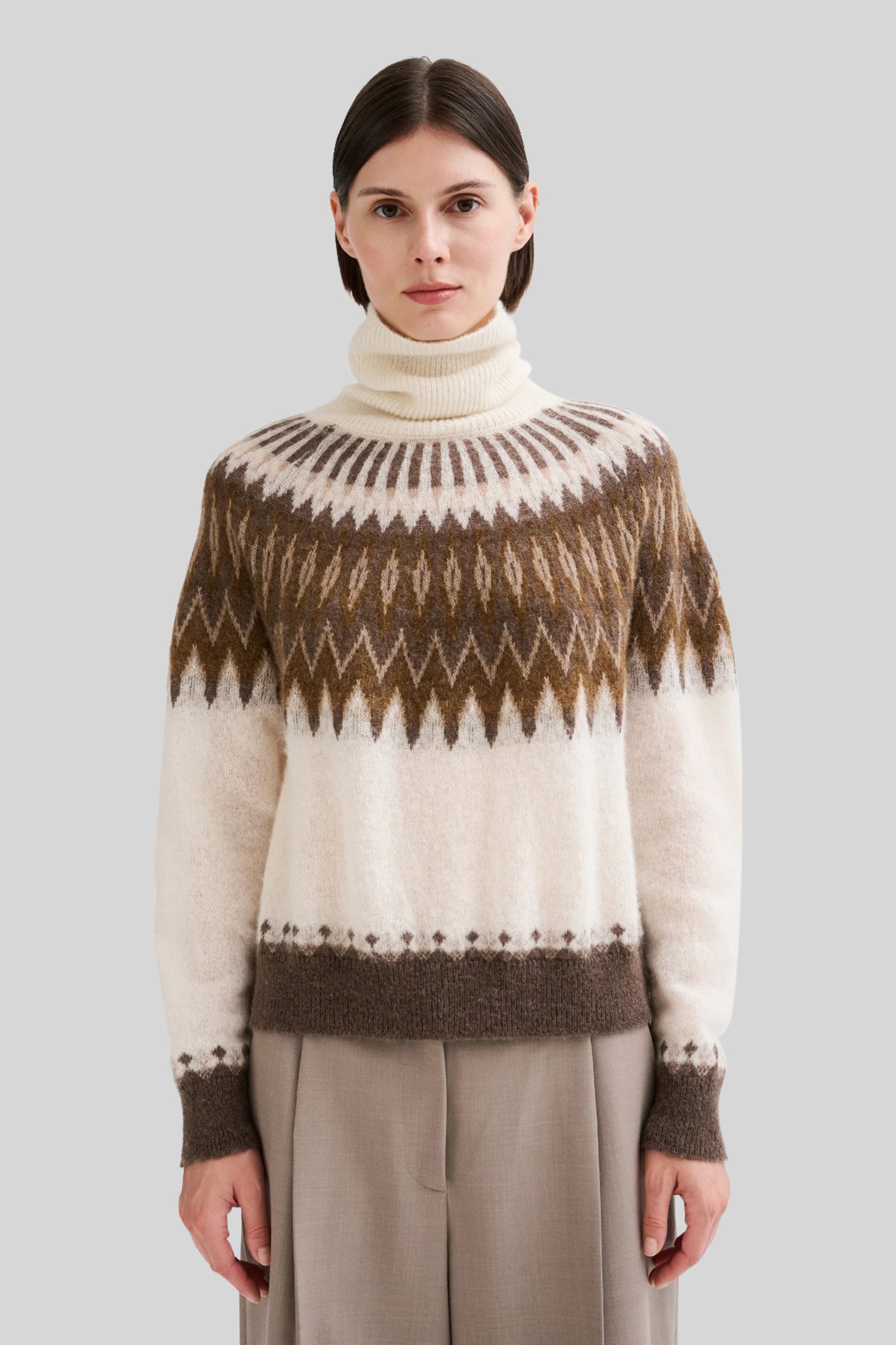 Roberto Collina Dolcevita Con Jacquard Nordico Ecru Donna - 4