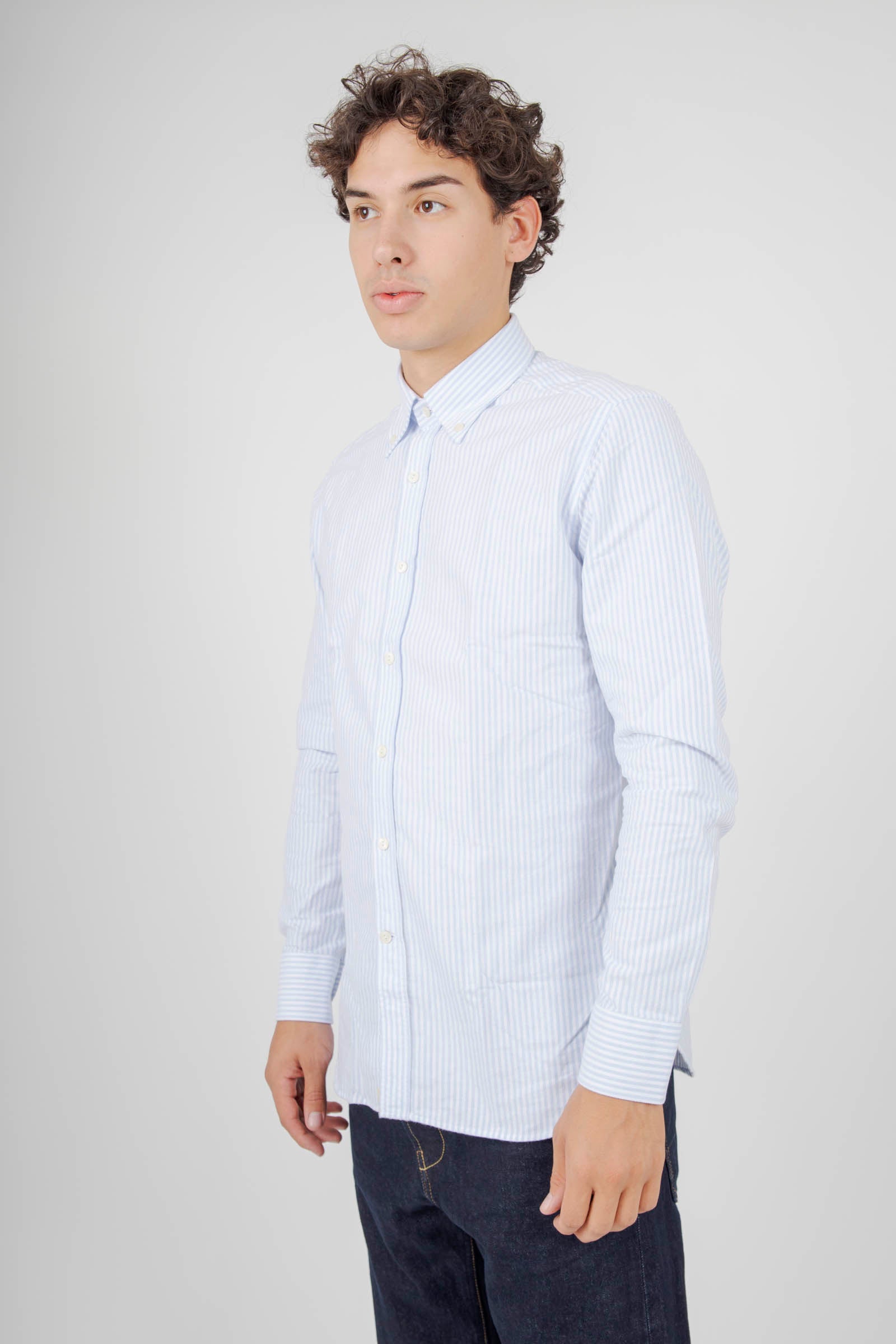 Tintoria Mattei Camicia Riga Flanella Azzurro Uomo - 5