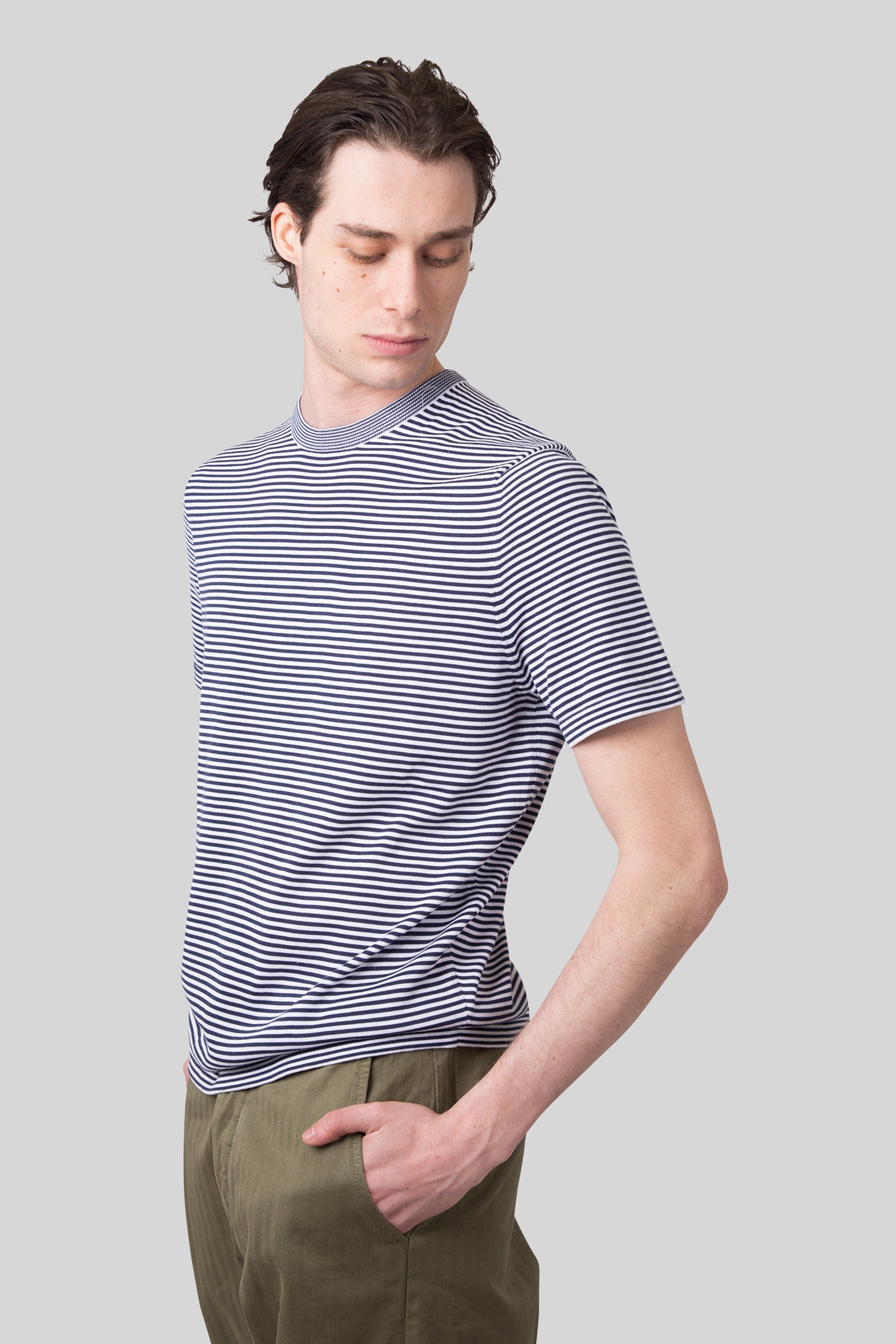 Aspesi T-shirt Misto Lino Seta Cotone Bianco/blu Uomo - 5