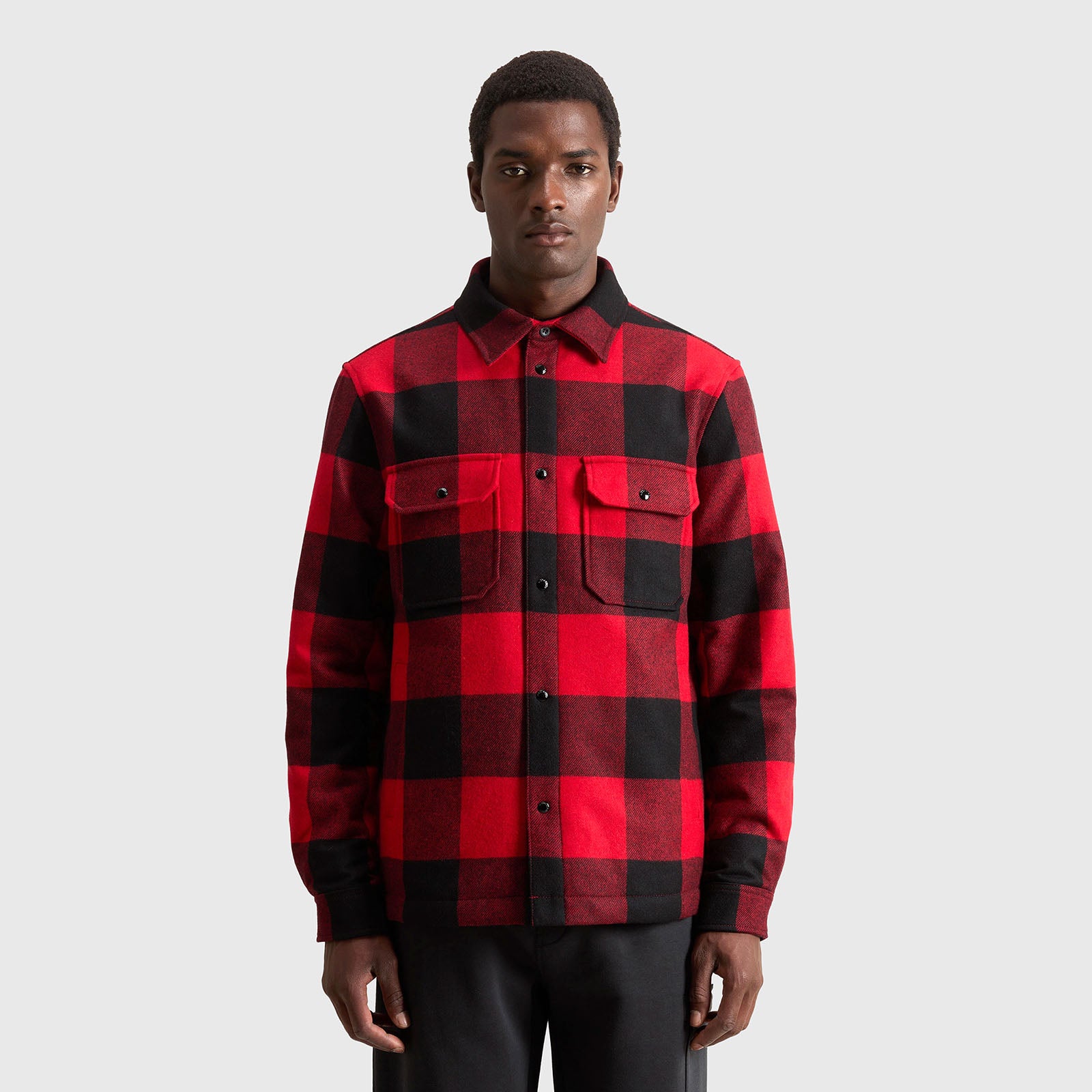 Woolrich Overshirt Alaskan Wool Check Nero/rosso Uomo - 12