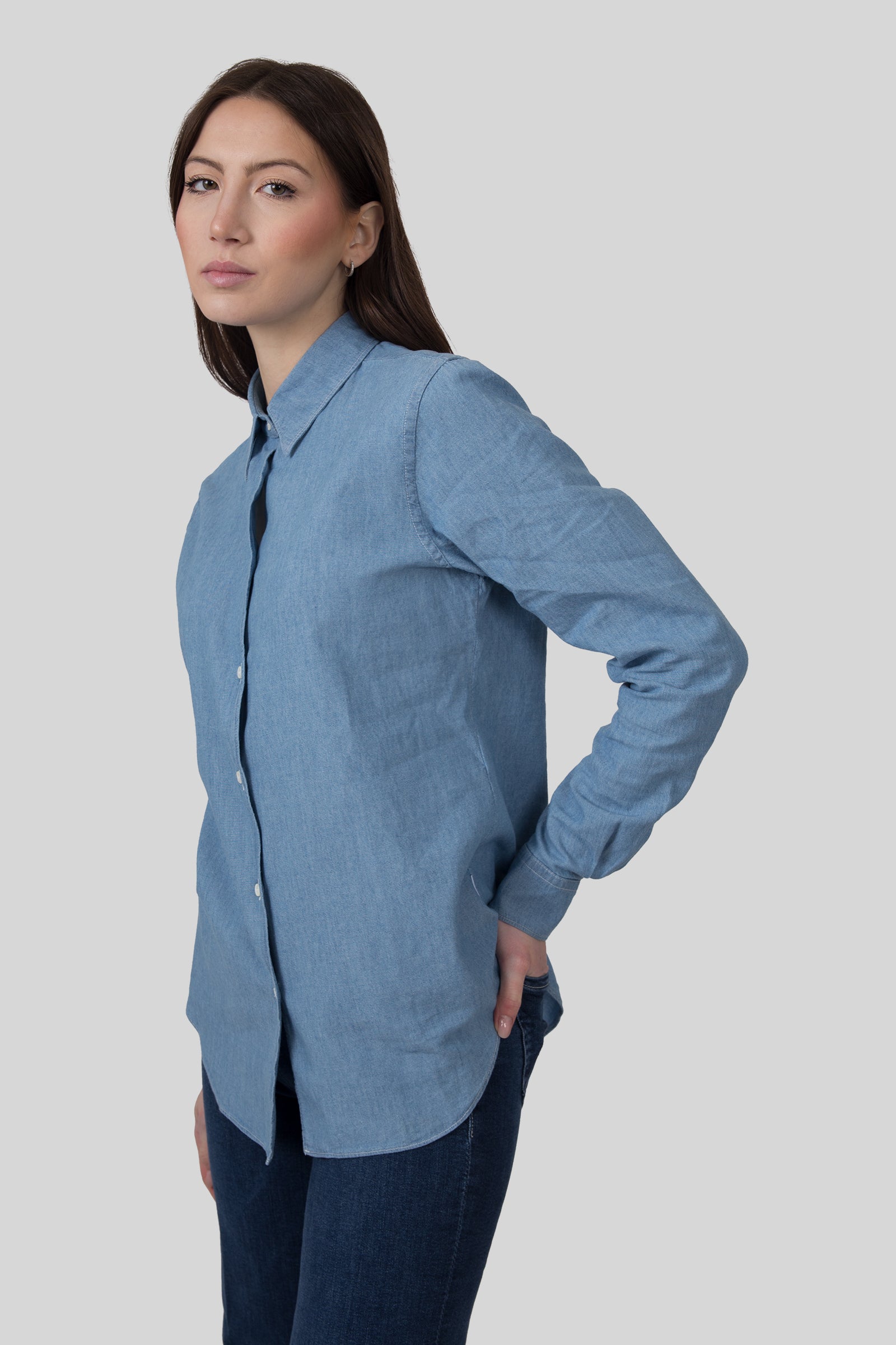 Aspesi Camicia In Popeline Di Cotone Denim Chiaro Donna - 1