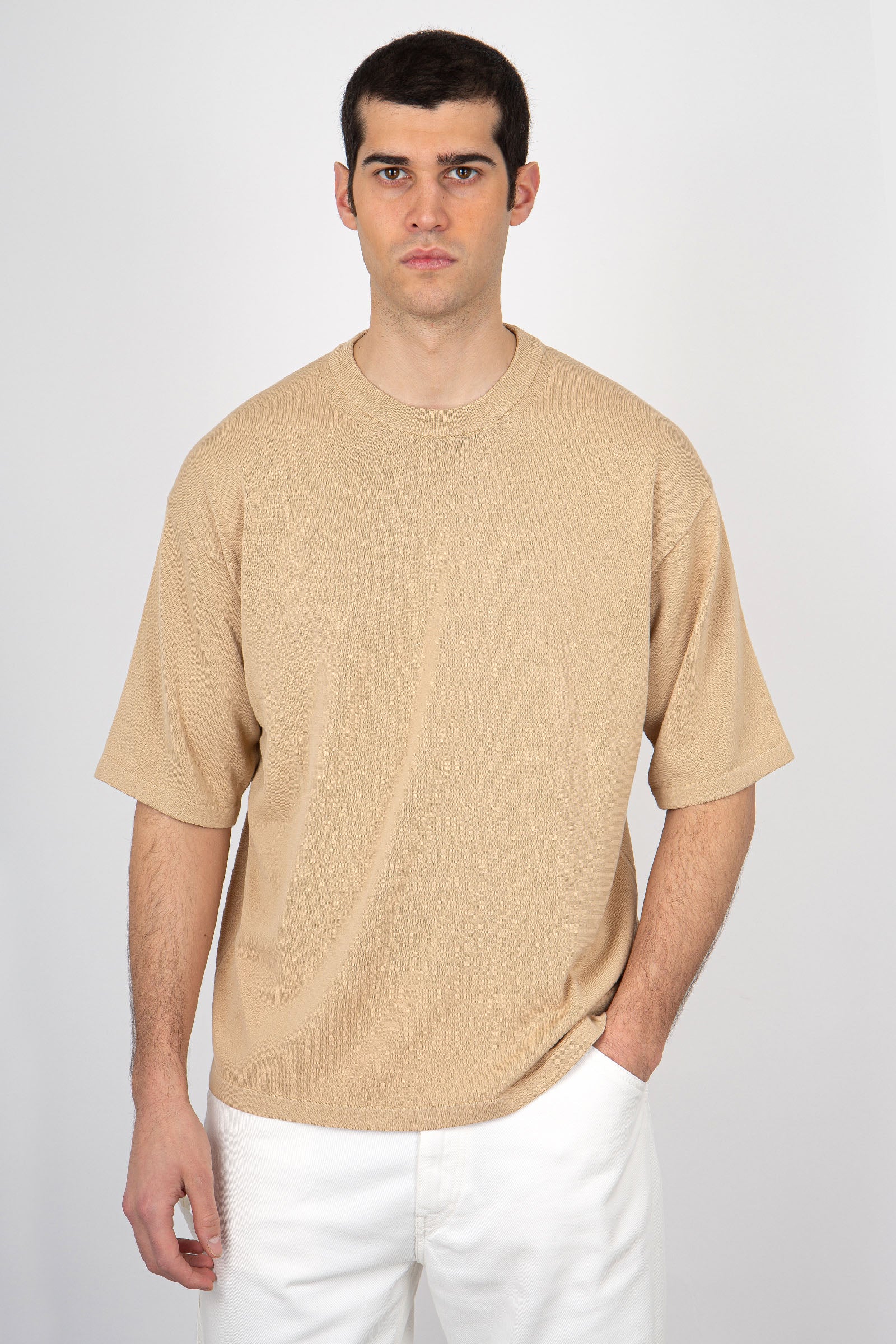 Roberto Collina Boxy Cotton Sweater Sand - 3