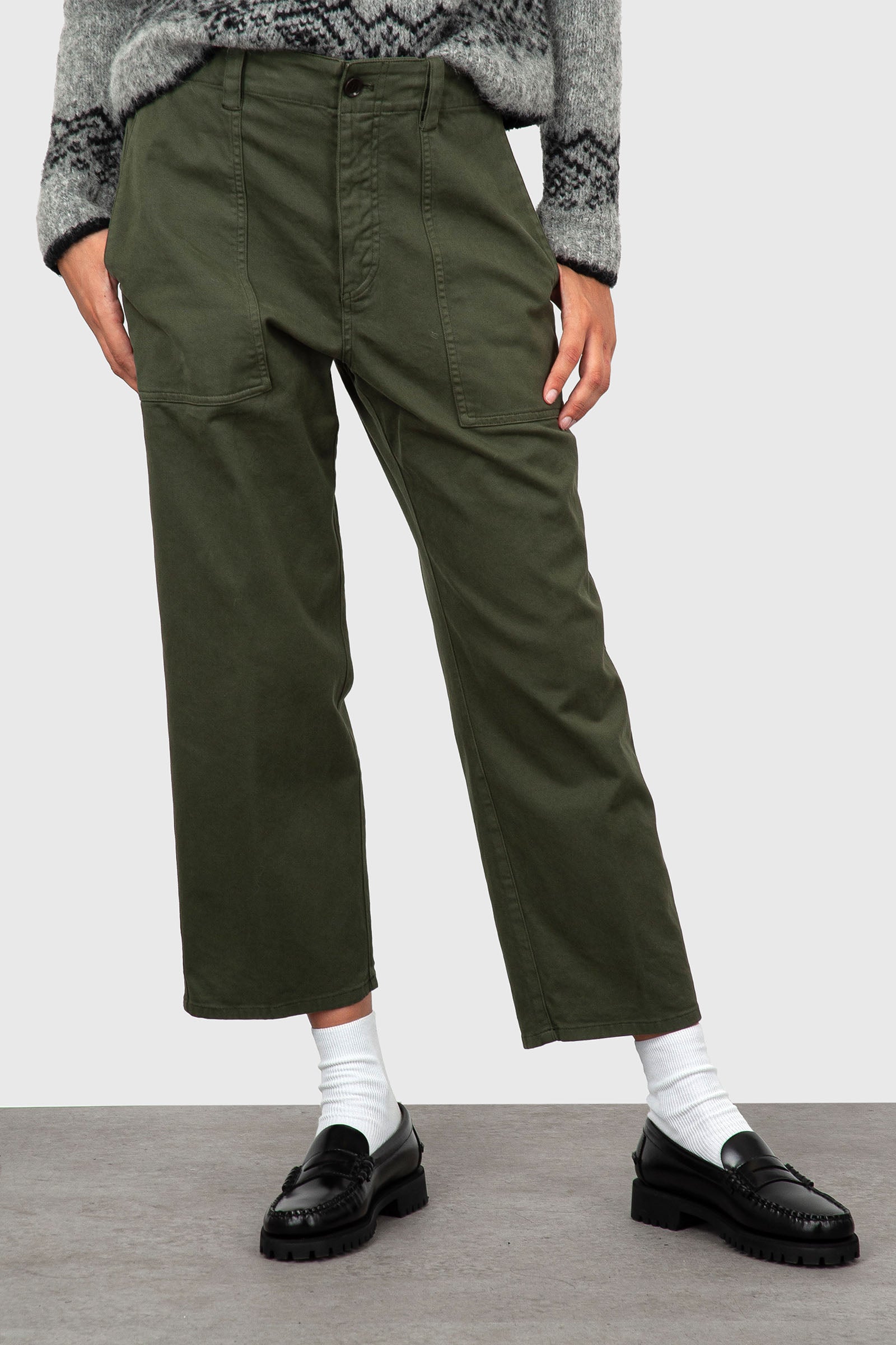 Aspesi Pantalone Cropped In Gabardina Verde Militare Donna - 1