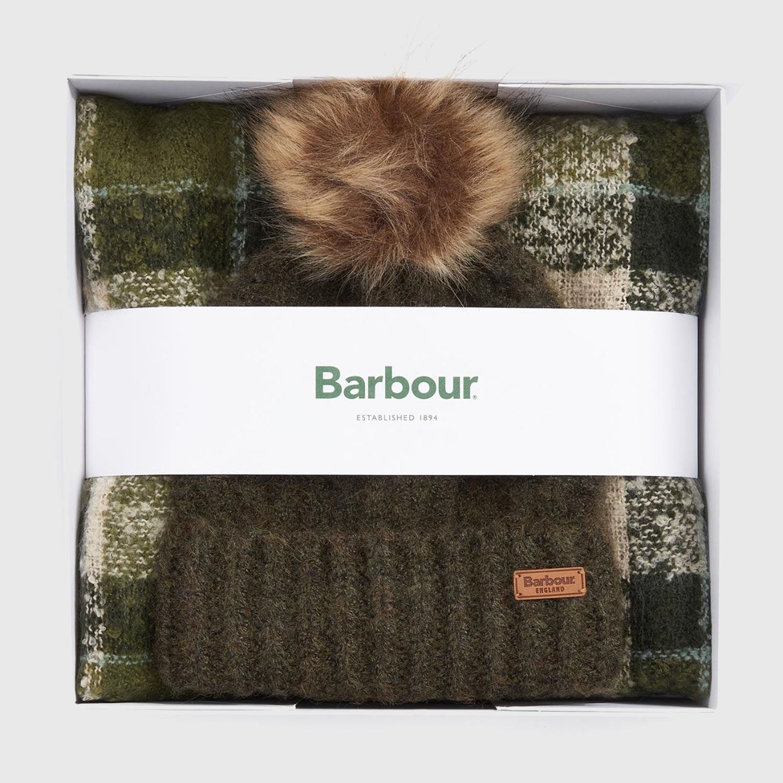 Barbour Saltburn Beanie & Tartan Scarf Gift Set Verde Donna - 7