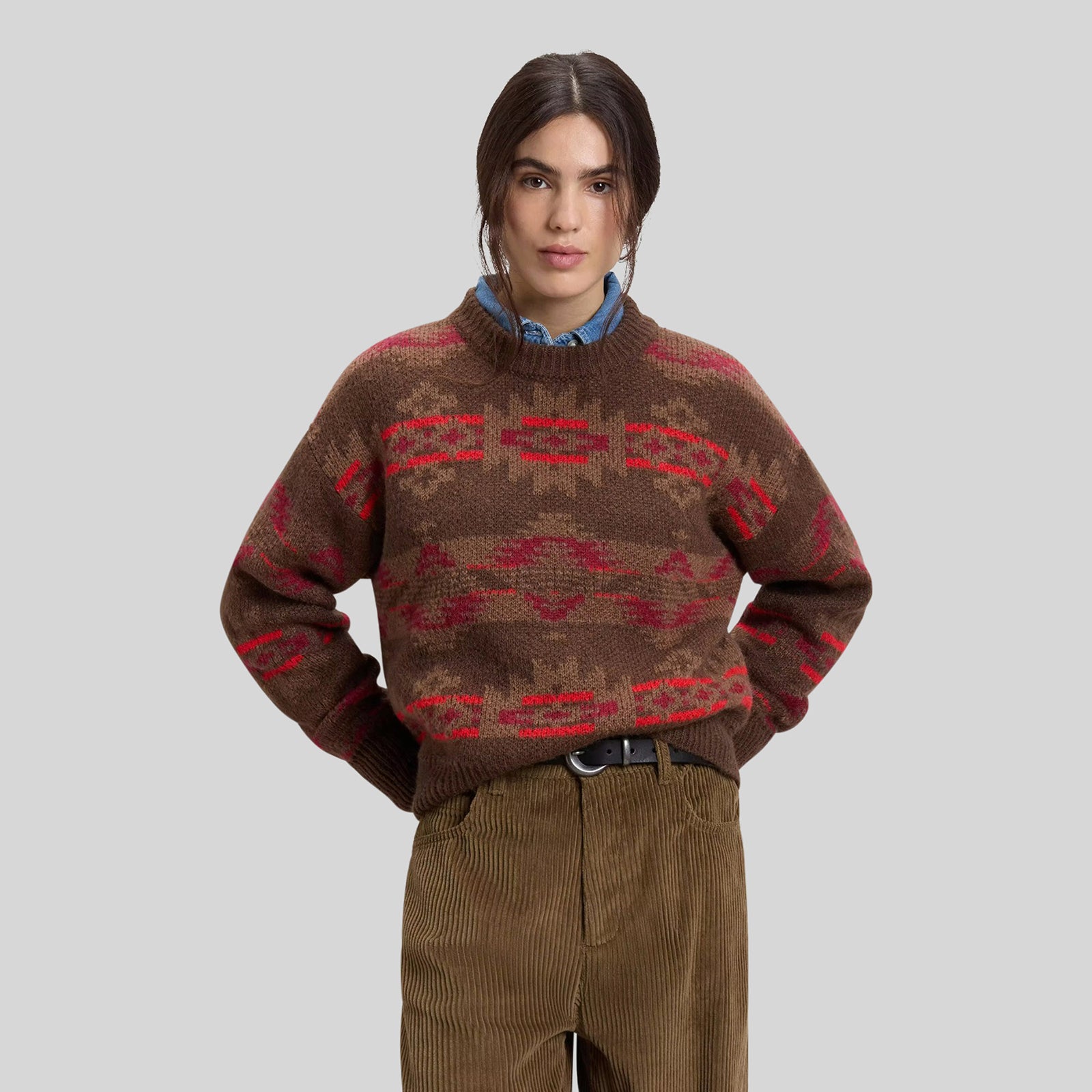 Woolrich Maglia Girocollo Fair Isle Marrone Donna - 6
