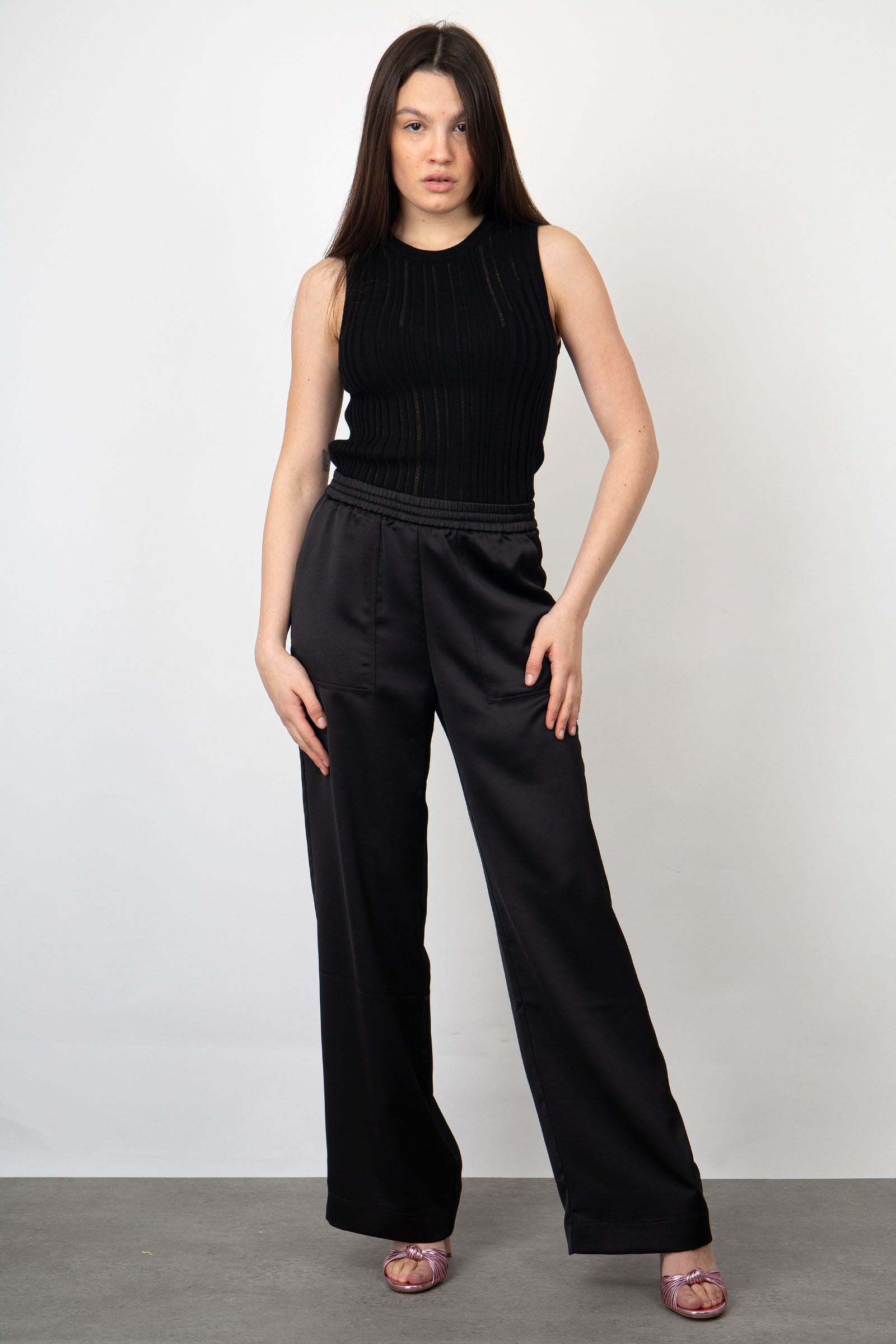 Roberto Collina Soft Satin Black Synthetic Trousers - 2