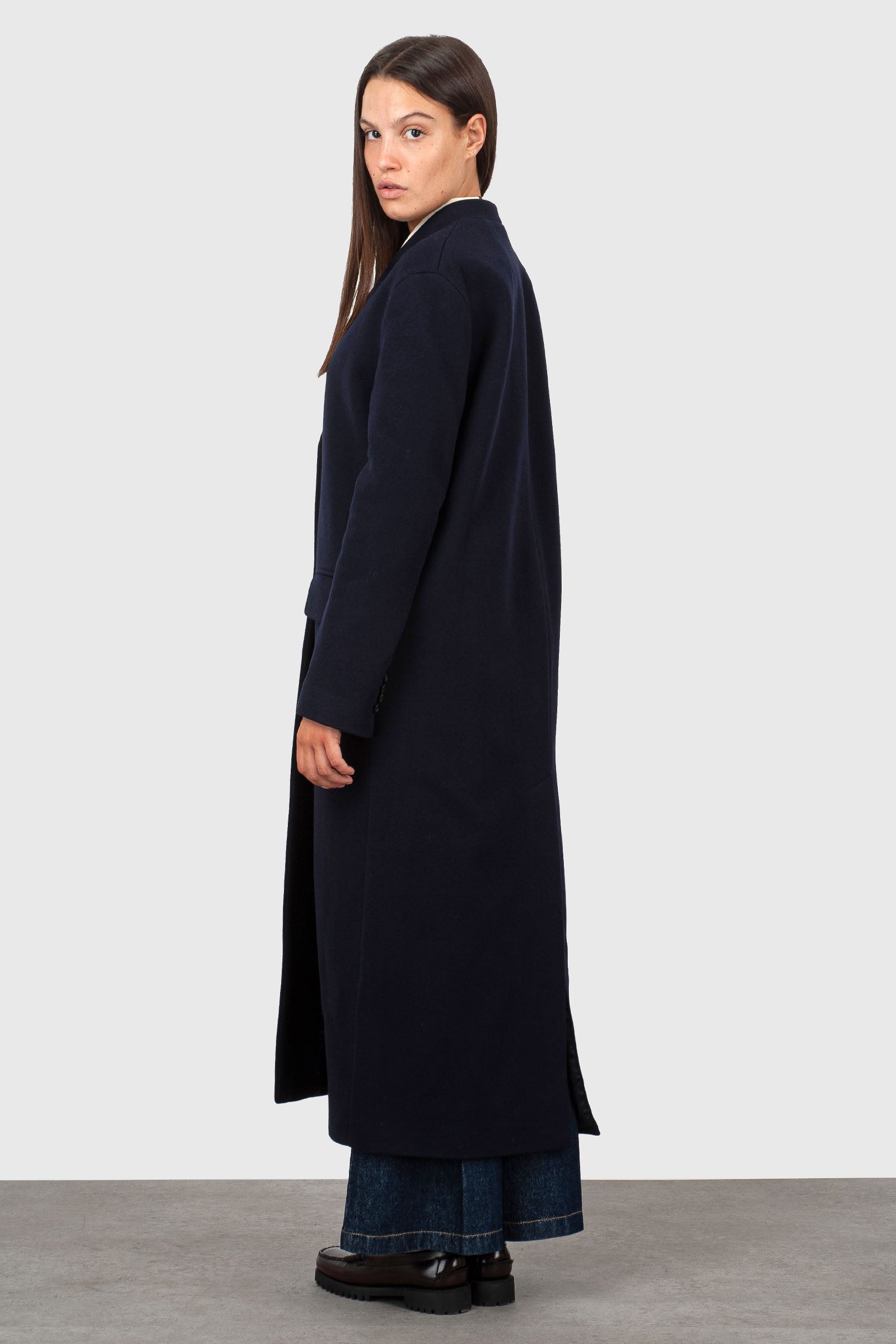 Aspesi Cappotto Lungo Lana Cashmere Blu Navy Donna - 3