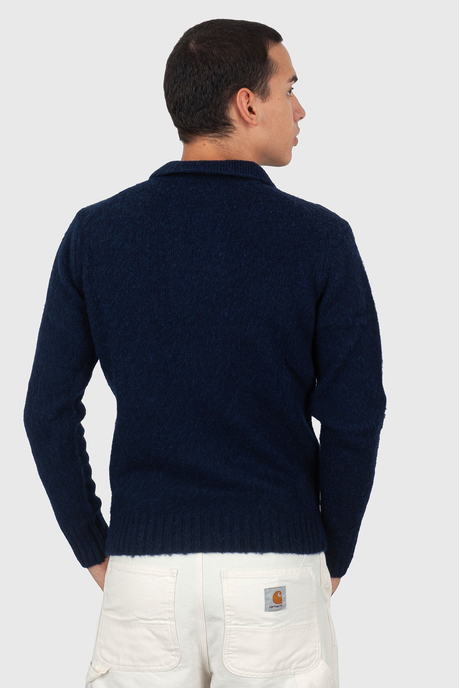 Aspesi Polo In Maglia Di Lana Shetland Spazzolata Blu Navy Uomo - 4