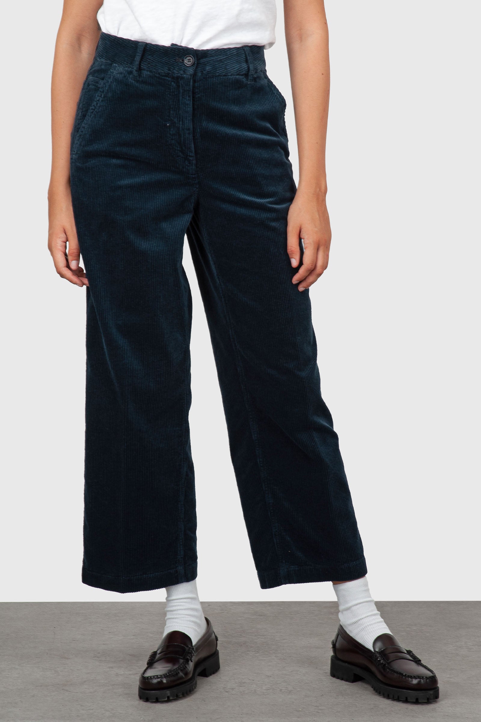 Aspesi Pantalone Vita Alta Velluto A Coste Blu Navy Donna - 1