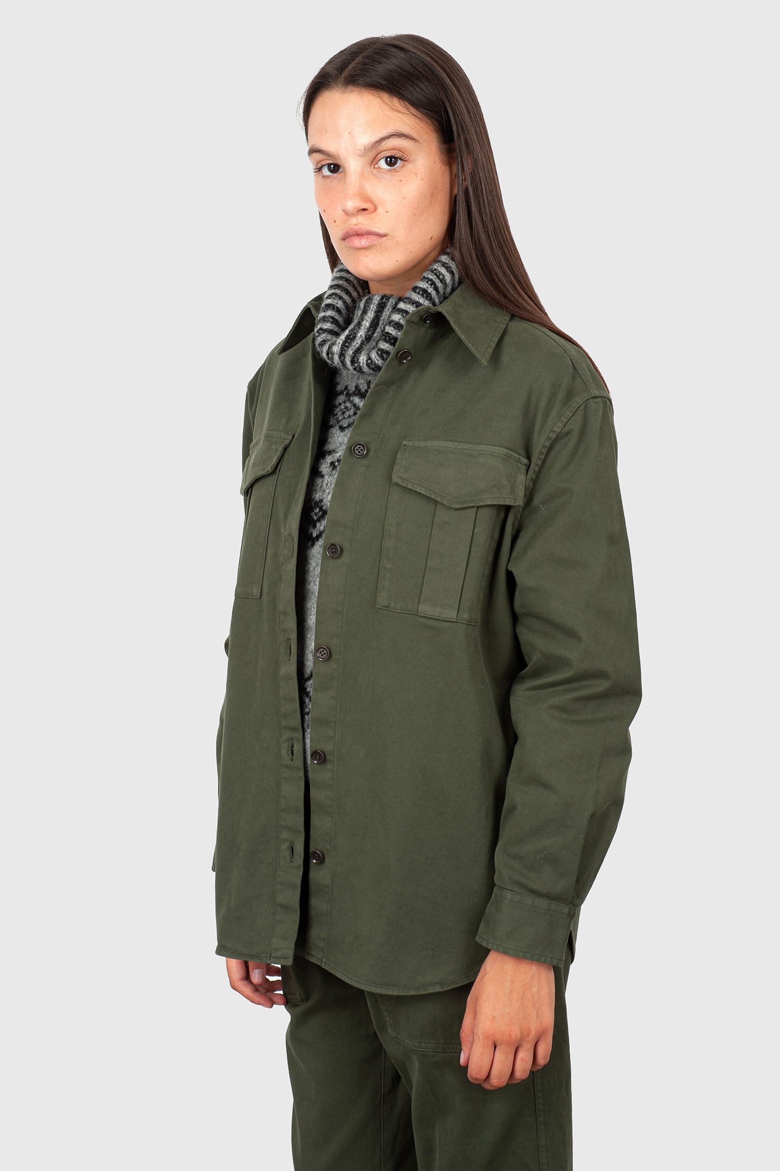 Aspesi Camicia In Gabardina Di Cotone Stretch Verde Militare Donna - 3