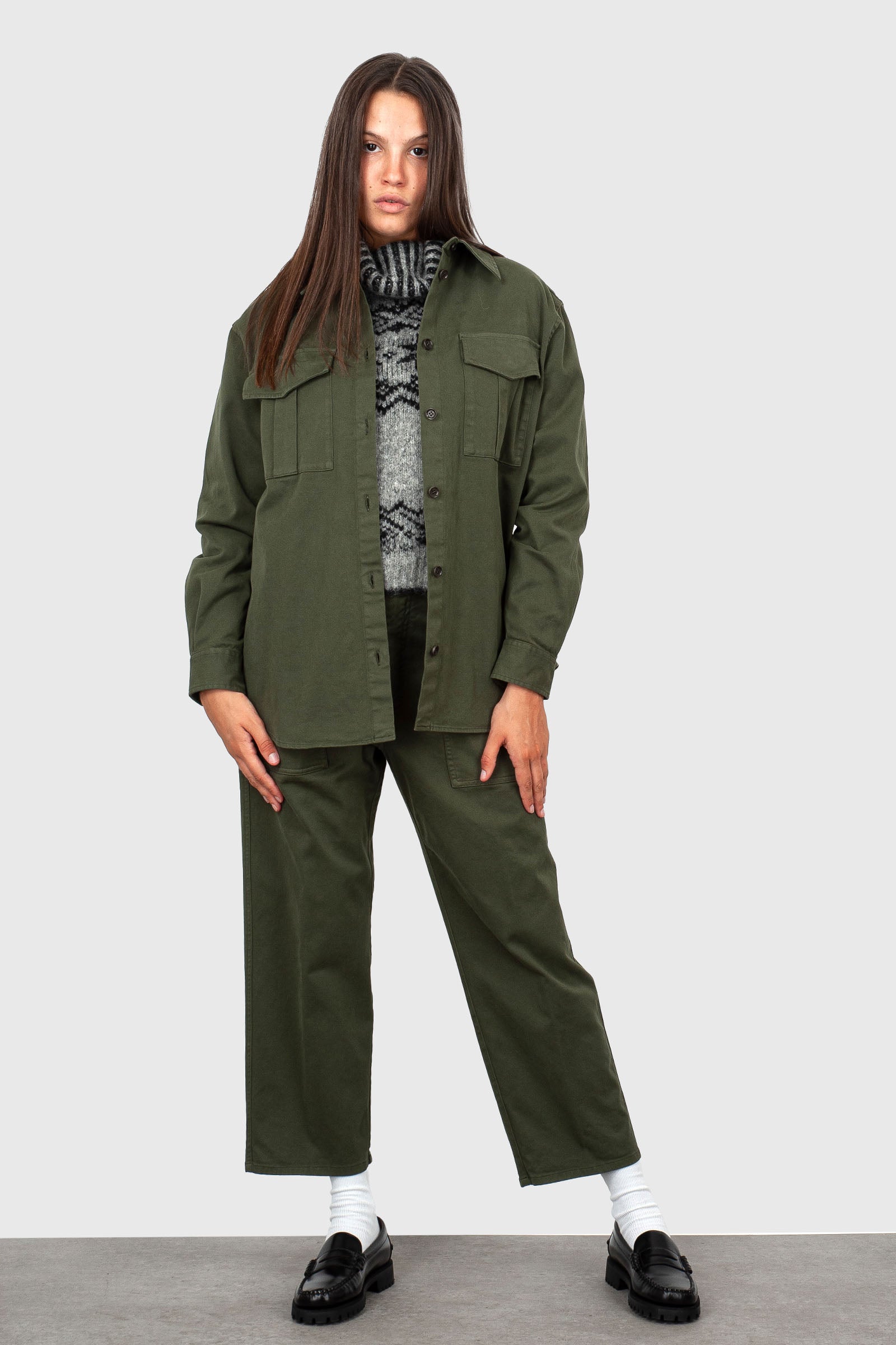 Aspesi Pantalone Cropped In Gabardina Verde Militare Donna