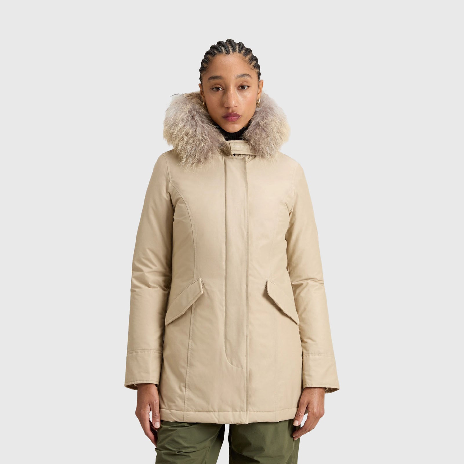 Woolrich Arctic Parka In Ramar Cloth Con Pelliccia Rimovibile Beige Chiaro Donna - 10