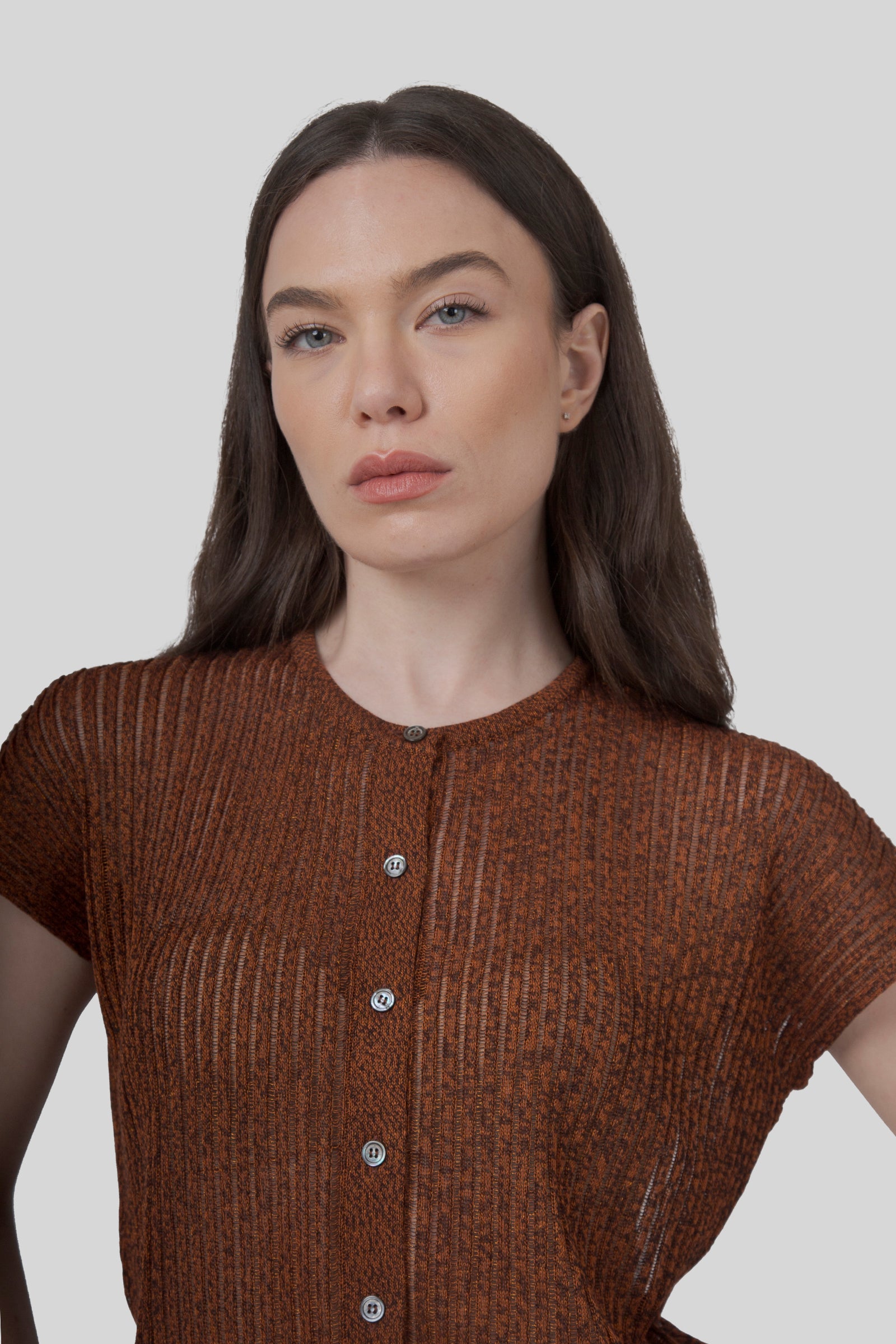Roberto Collina Maglia Costa Lurex Ruggine Donna - 1