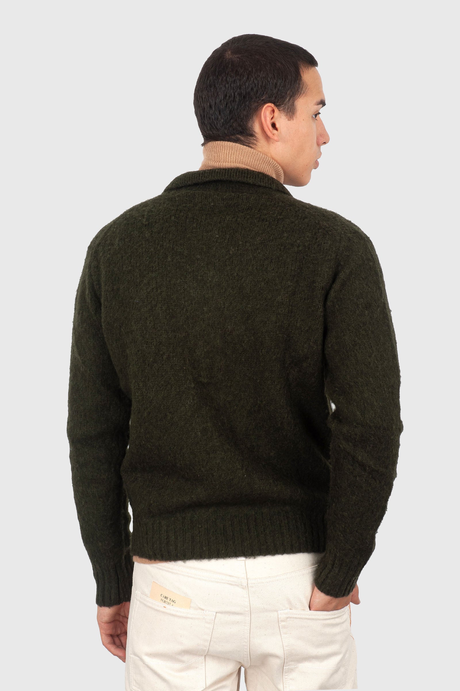 Aspesi Cardigan In Lana Shetland Spazzolata Verde Militare Uomo - 4