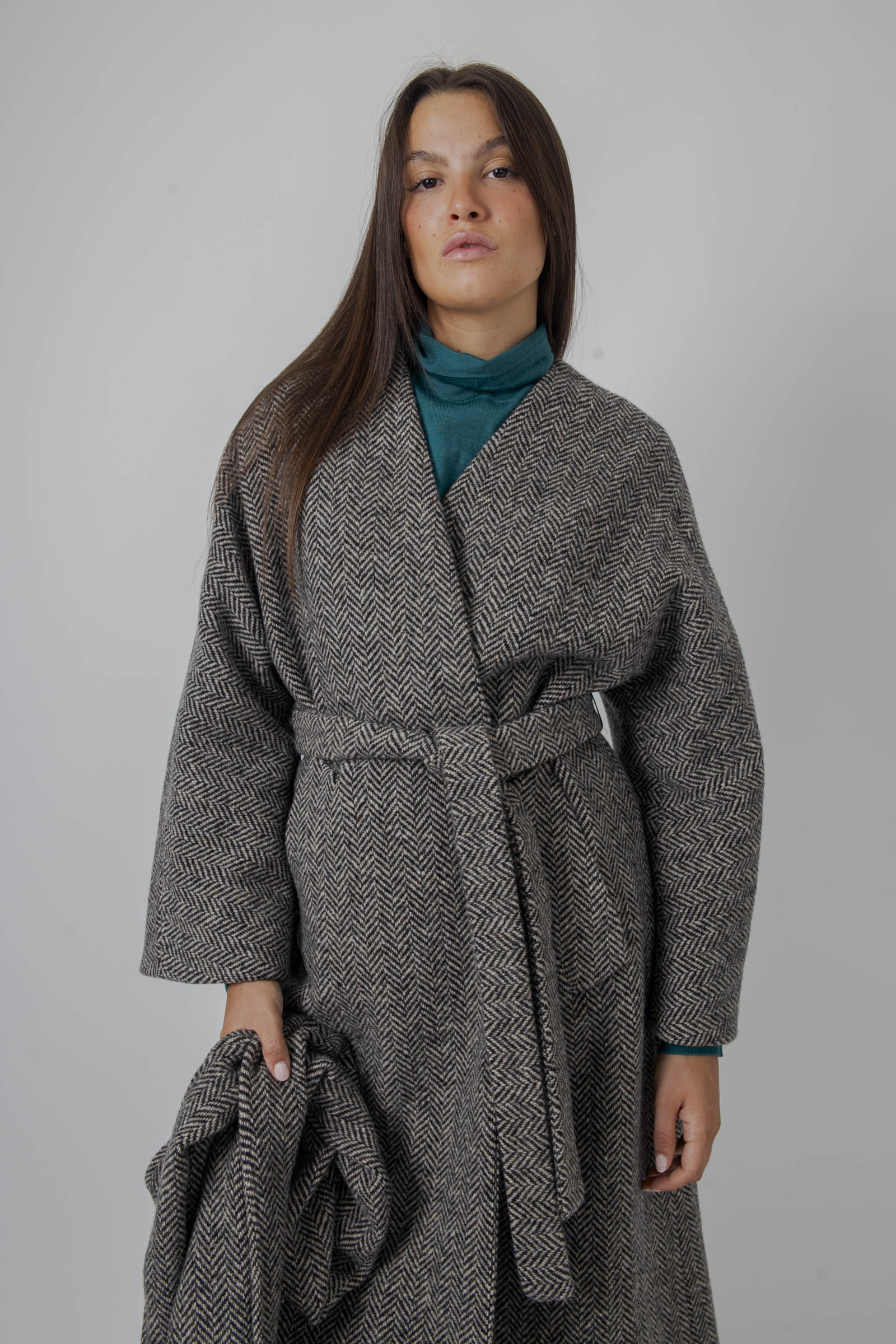 Zenica Wool Tweed Wrap Coat - 1