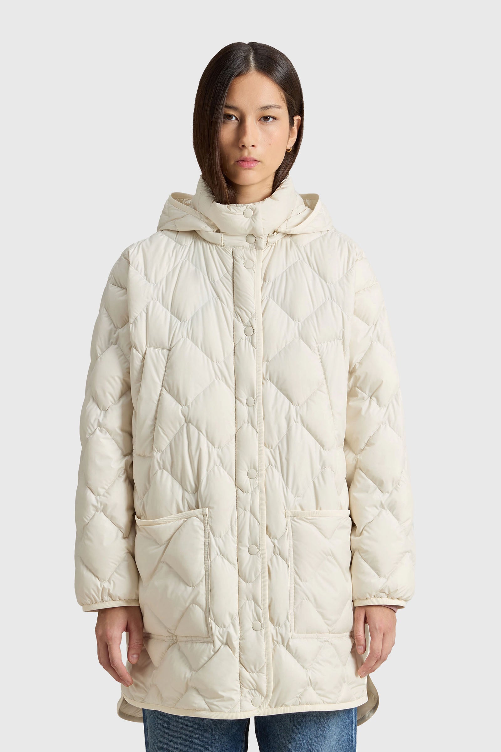 Woolrich Giacca A Mantella Heritage Con Cappuccio Removibile Crema Donna - 1