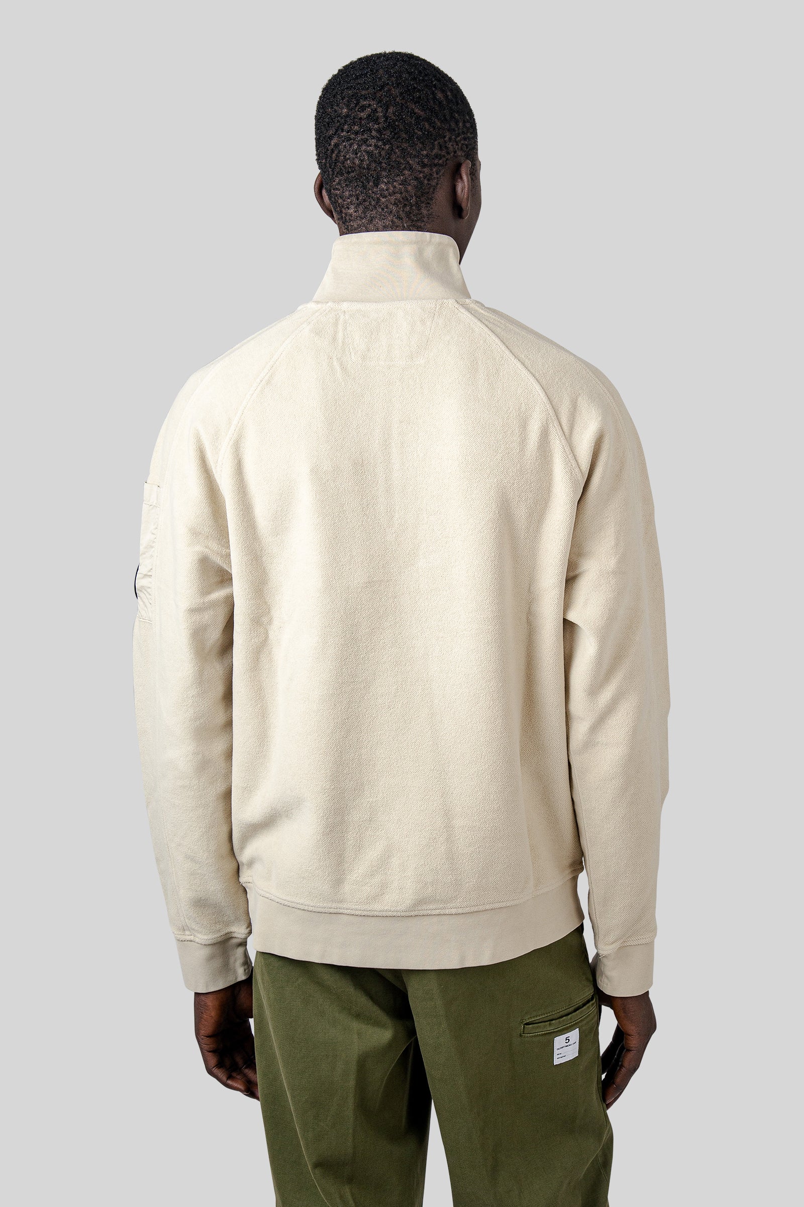 C.p. Company Diagonal Fleece Polo Collar Sweatsirt Panna Uomo - 5
