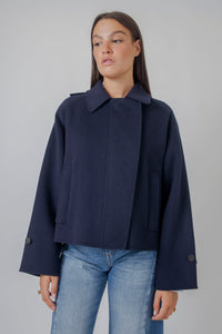 Weekend Max Mara Cappotto Corto In Drap Di Lana Carella Blu Donna max mara weekend