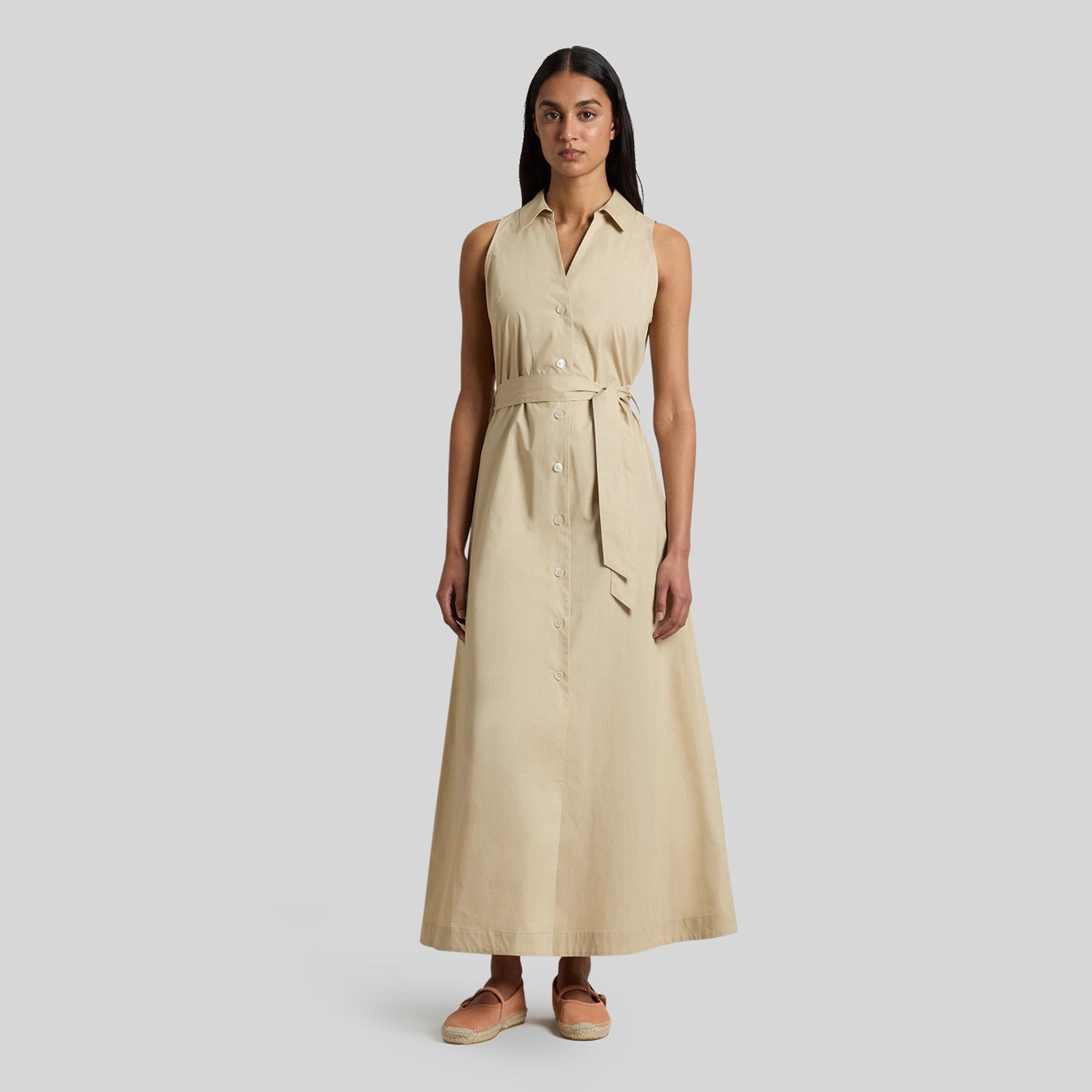 Woolrich Abito Chemisier In Popeline Di Puro Cotone Con Cintura Beige Chiaro Donna - 4