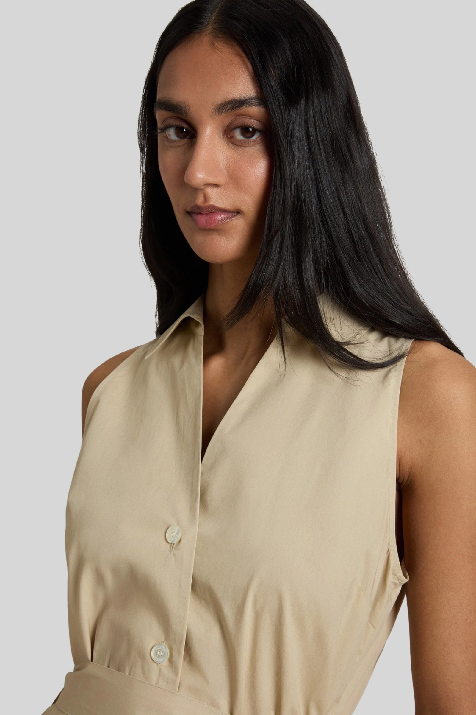 Woolrich Abito Chemisier In Popeline Di Puro Cotone Con Cintura Beige Chiaro Donna - 2