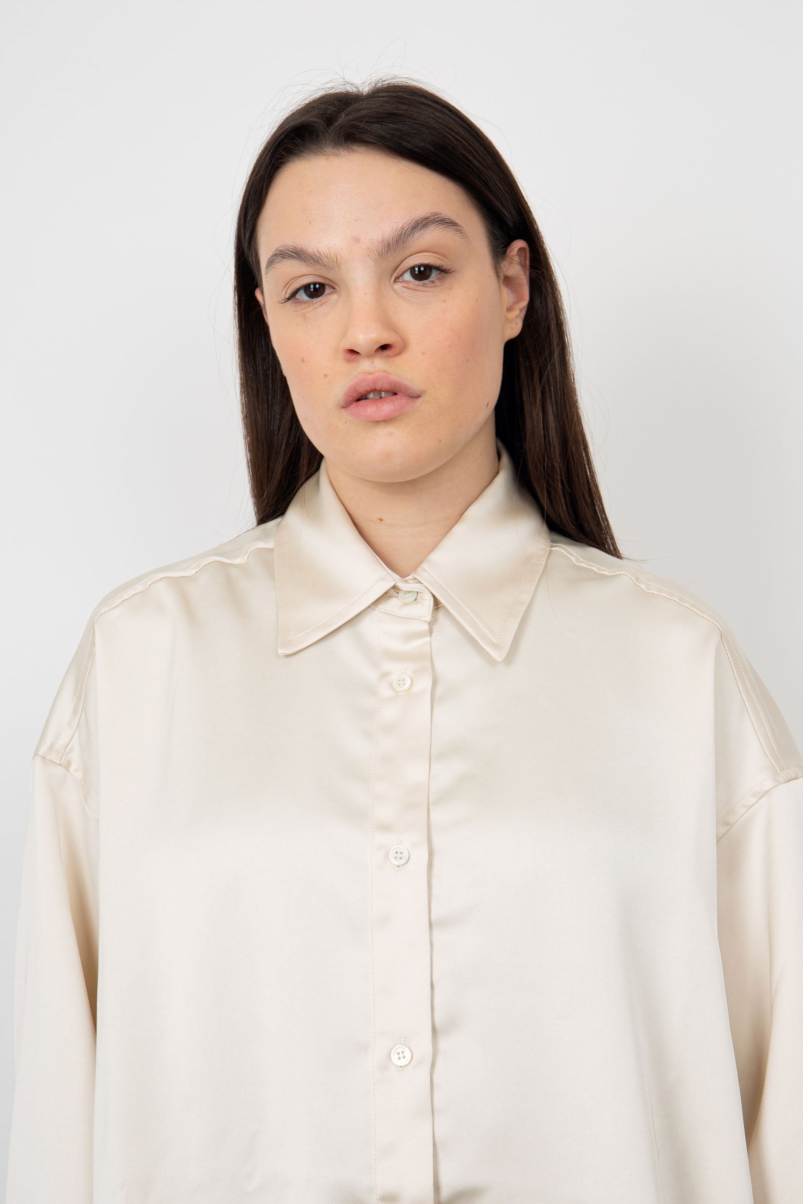 Roberto Collina Ivory Satin Oversize Shirt in Synthetic Fabric - 5