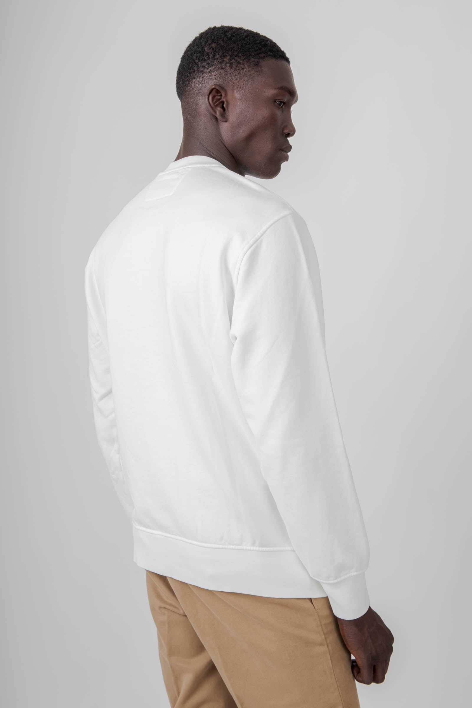 C.p. Company Felpa Crewneck Diadonal Brushed Emerized Bianco Uomo - 3