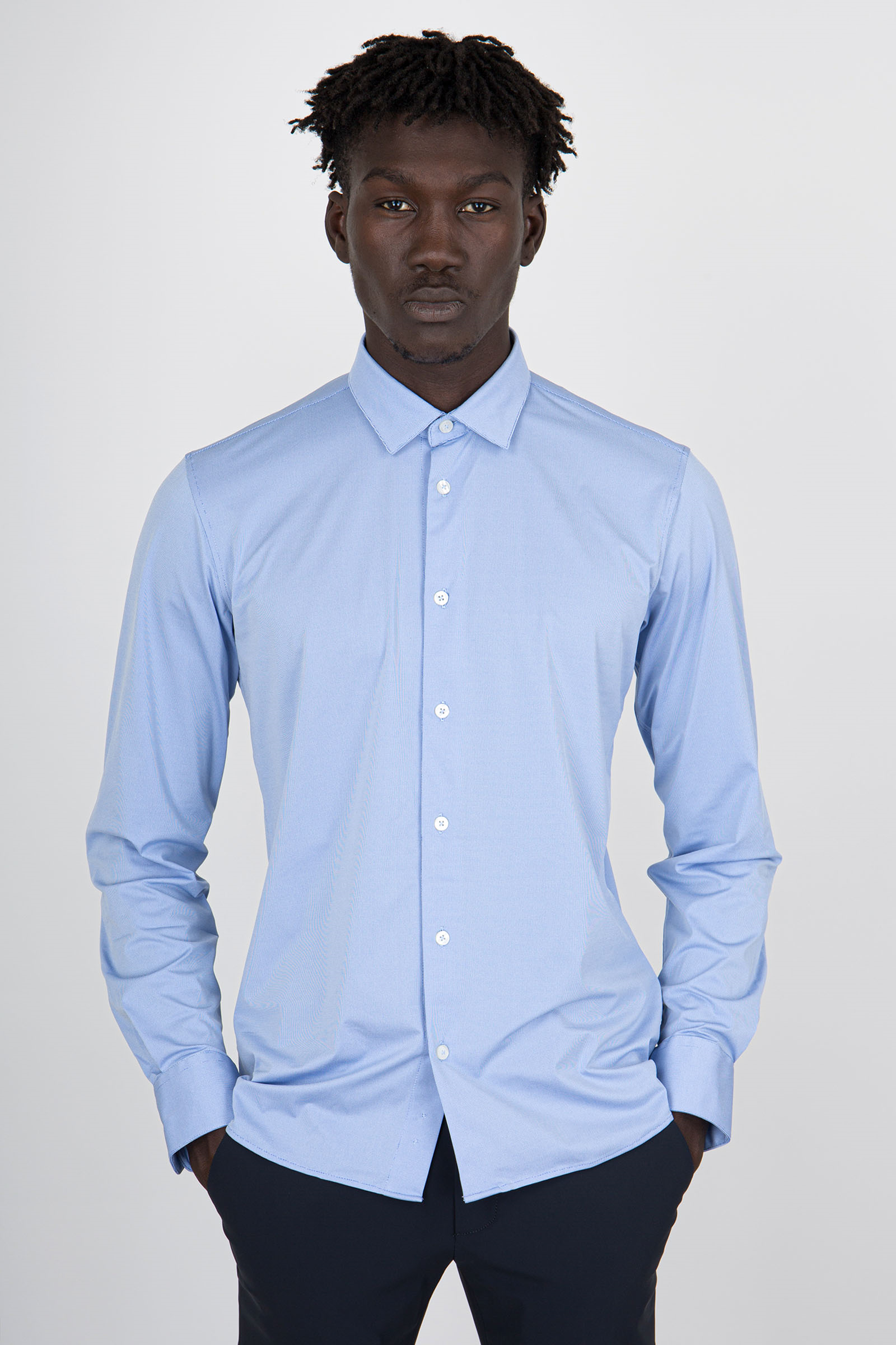 Rrd Oxford Jacquard Open Shirt Azzurro Uomo - 4