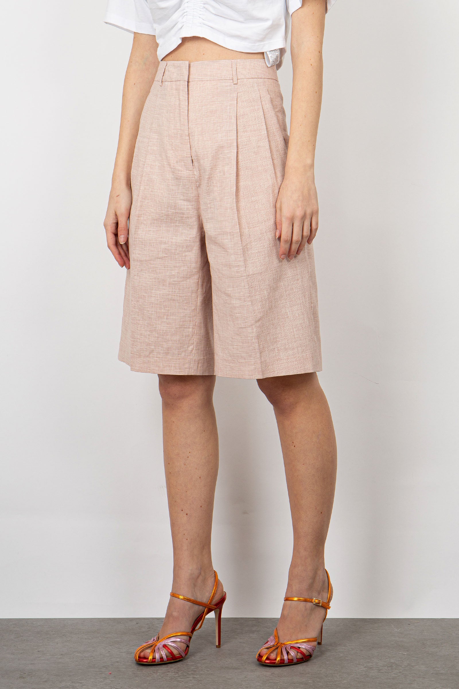 Semicouture Ellen Silk Bermuda Shorts in Light Pink - 1