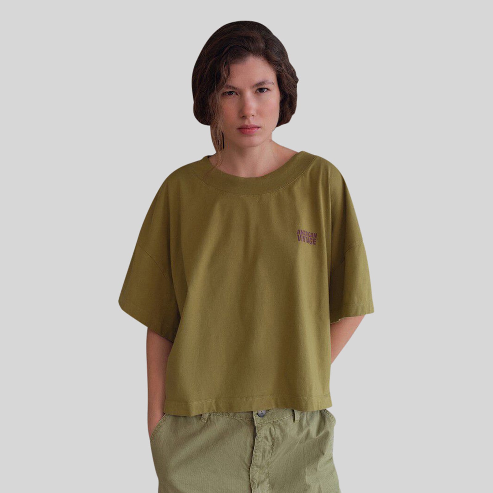 American Vintage T-shirt Gixy Verde Militare Donna - 6