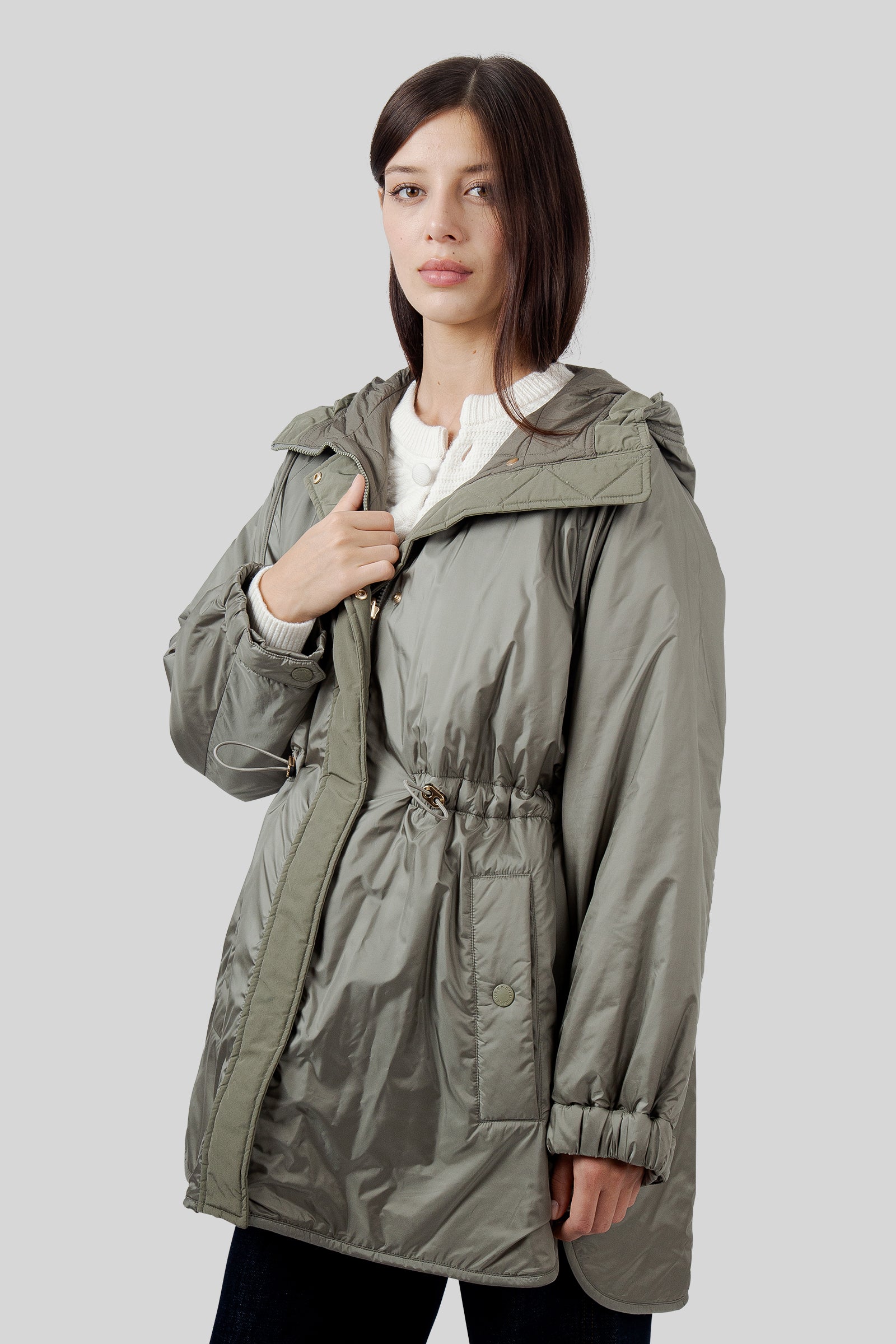 Max Mara Weekend Parka Imbottito Reversibile In Tela Antigoccia Alcamo Verde Militare Donna - 3