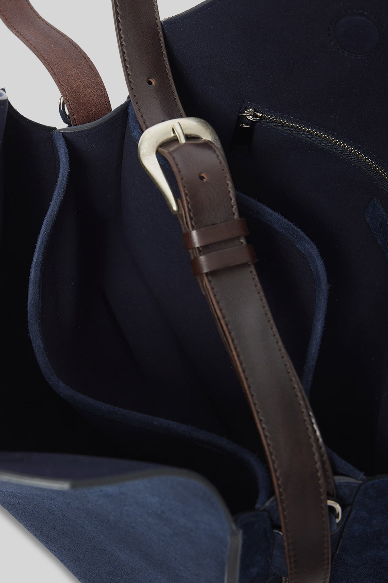 Orciani Borsa Trinity Peach Midi A Spalla Suede E Cuoio Blu Navy Donna - 2