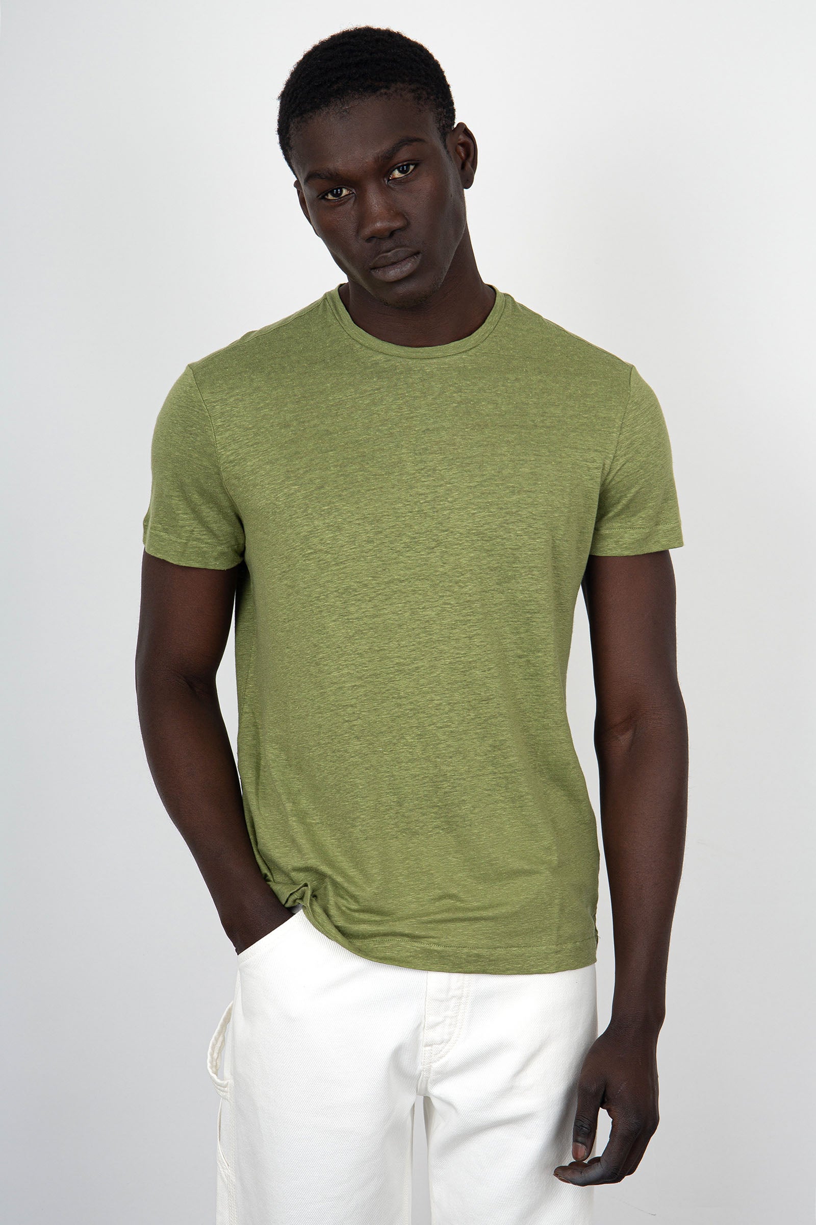 Majestic Filatures T-Shirt Girocollo Lino/Elastan Verde - 1