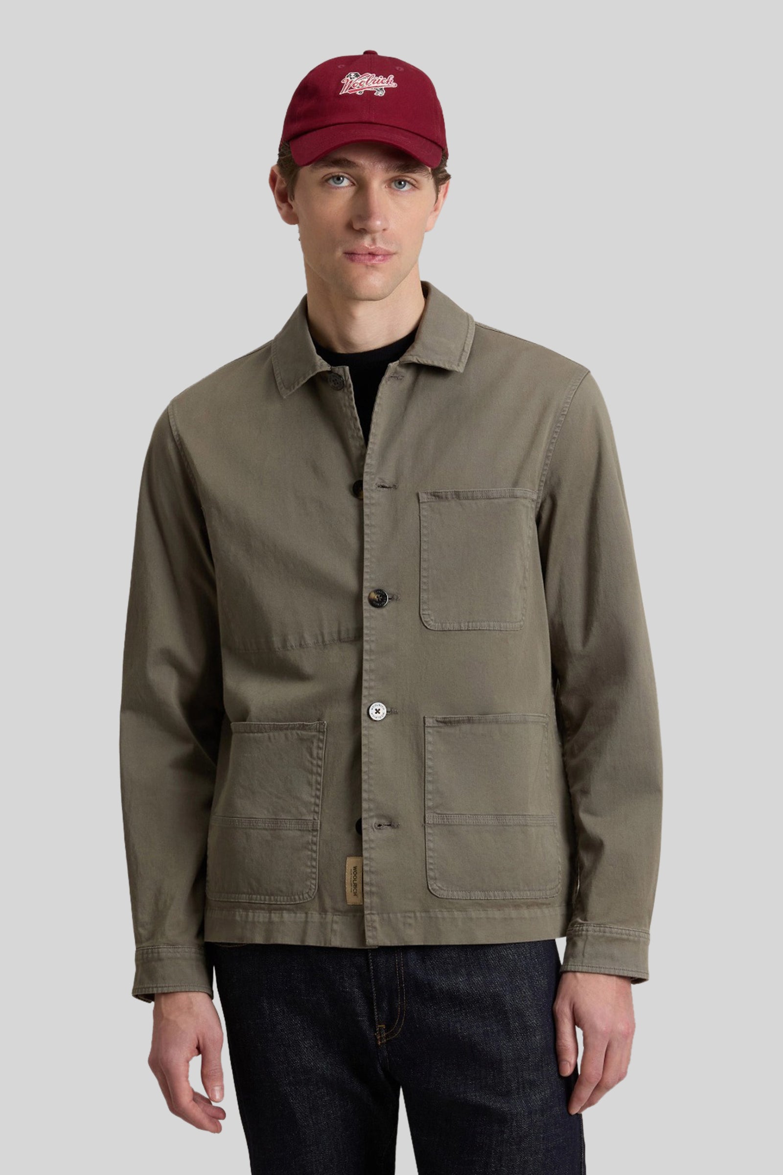 Woolrich Overshirt Chore Tinta In Capo In Twill Di Cotone Verde Militare Uomo - 2