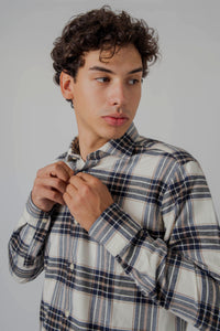 Tintoria Mattei Camicia Check Panna/blu Uomo tintoria mattei