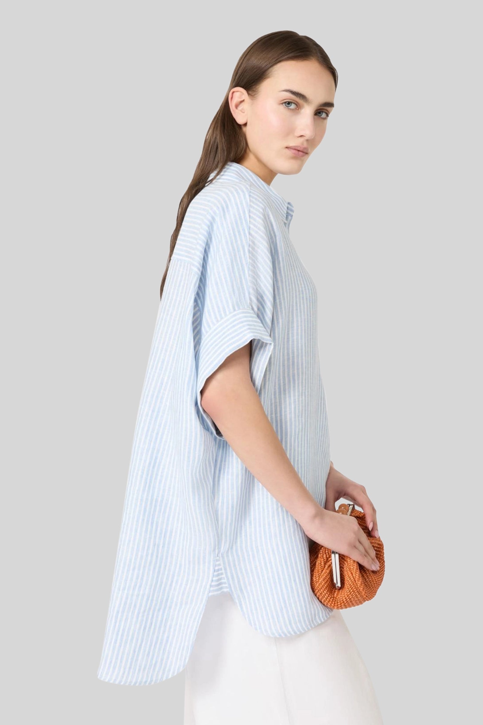 Max Mara Weekend Camicia Verve In Tela Di Lino Bianco/azzurro Donna - 1