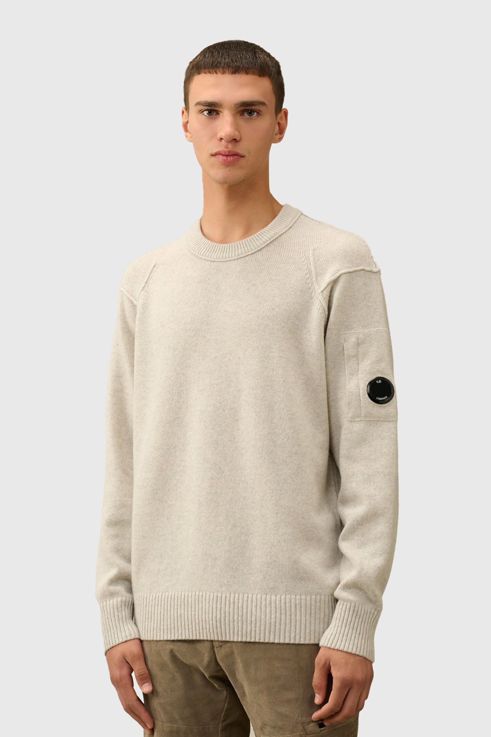 C.p. Company Maglia Lambswool Grs Crew Neck Bianco Off Uomo - 1