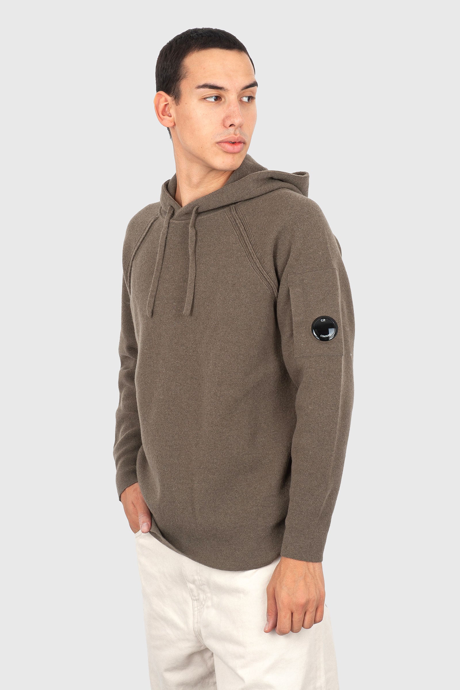 C.p. Company Maglia Lambswool Grs Waffle Hooded Khaki Uomo - 1