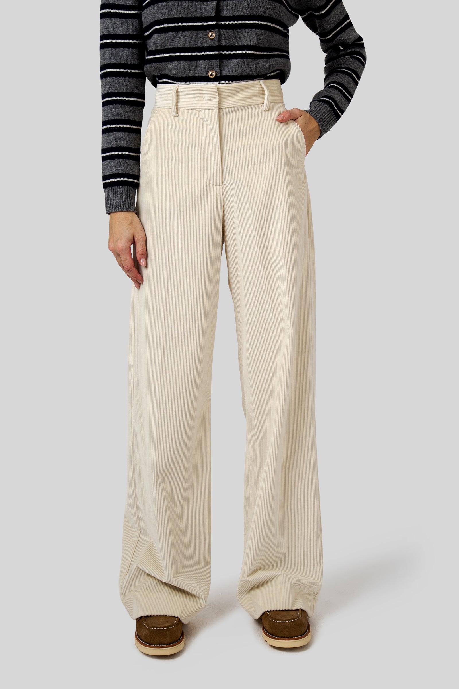 Max Mara Weekend Pantalone In Velluto Tania Avorio Donna - 1