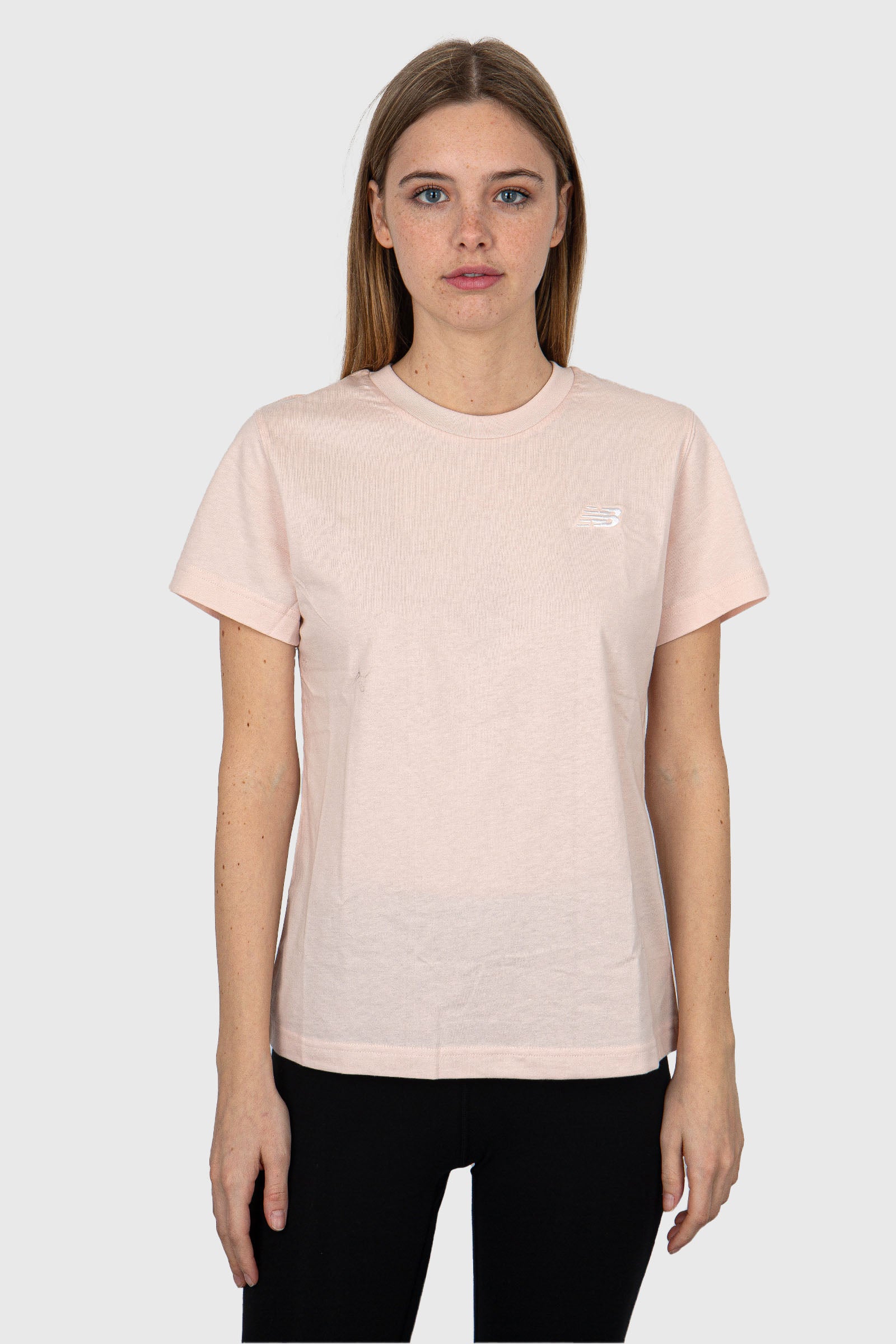New Balance T-Shirt Jersey Small Logo Cotone Rosa Chiaro - 1