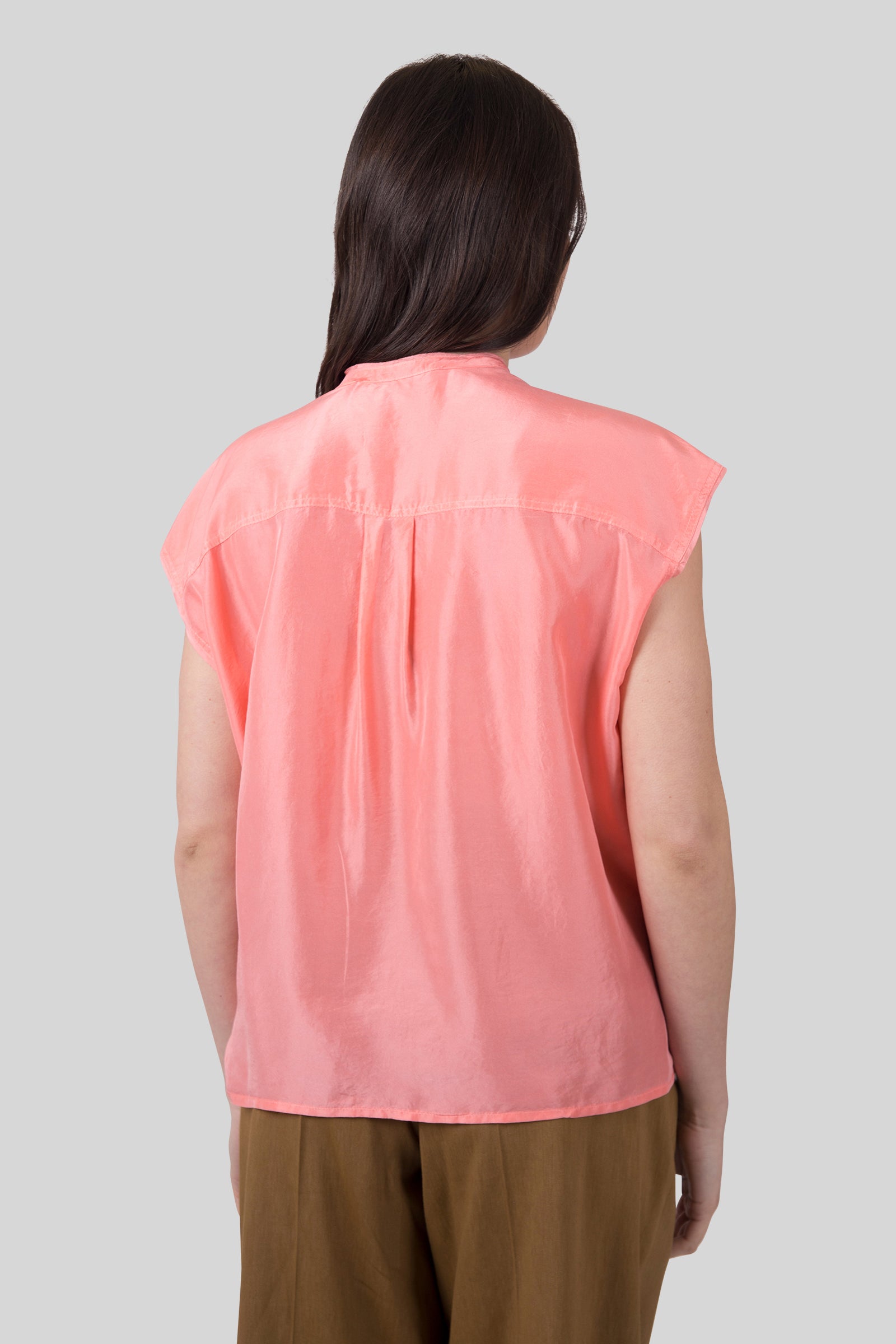 Tela Camicia In Seta Habotai Samba Rosa Donna - 5