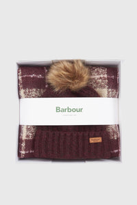 Barbour Saltburn Beanie & Tartan Scarf Gift Set Bordeaux Donna barbour