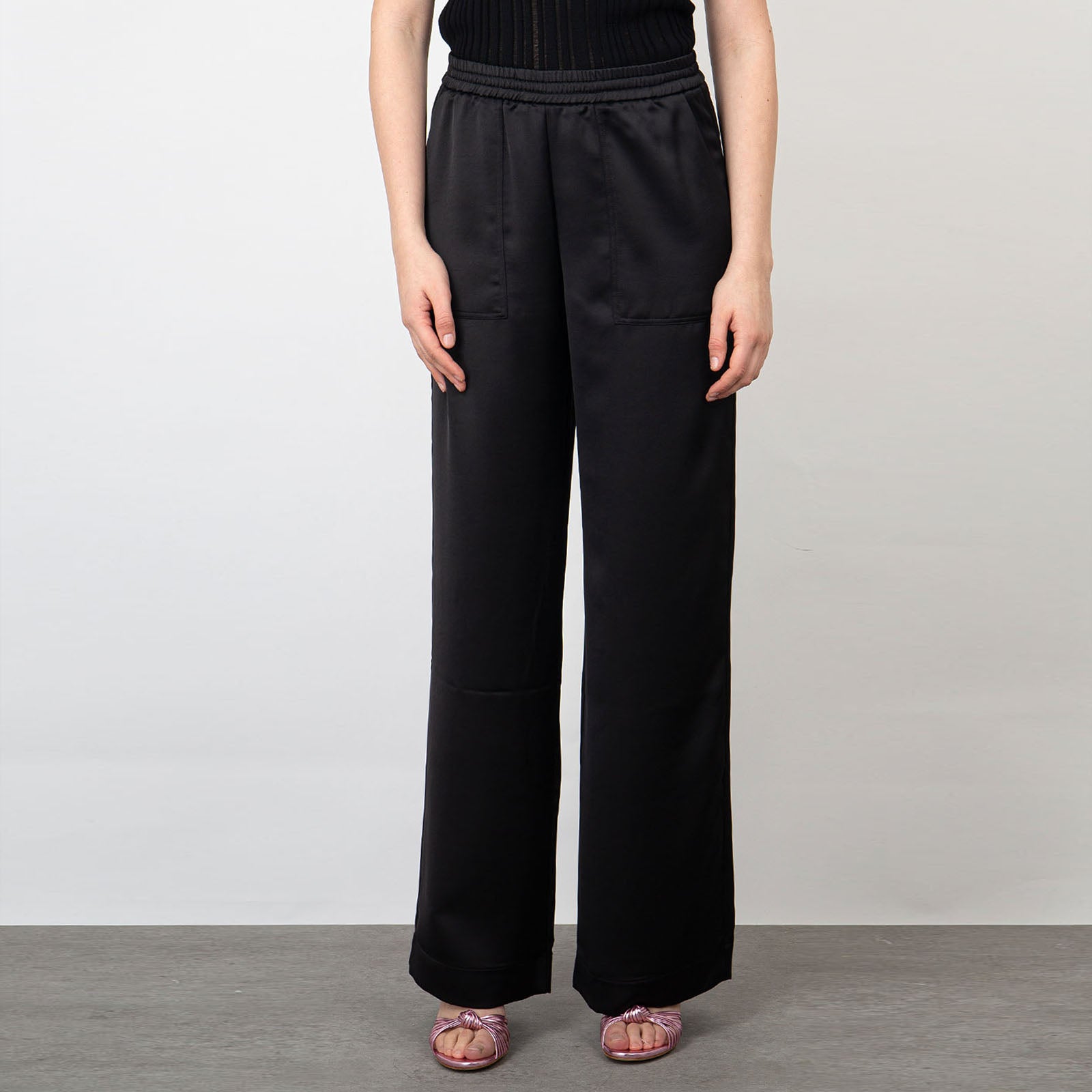 Roberto Collina Soft Satin Black Synthetic Trousers - 7