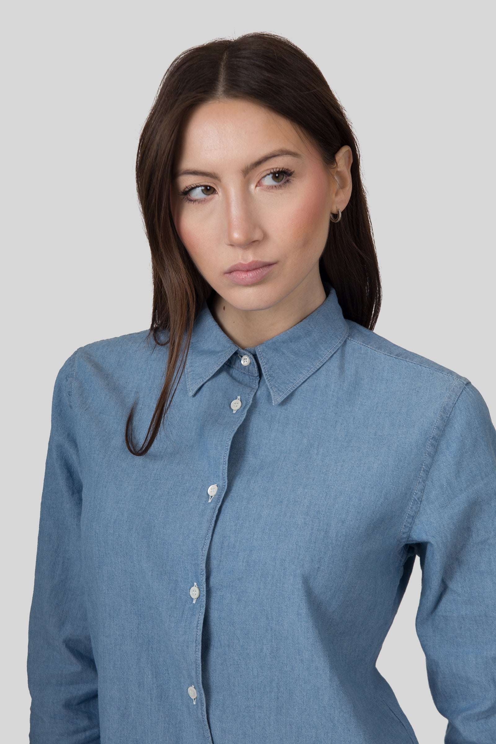 Aspesi Camicia In Popeline Di Cotone Denim Chiaro Donna - 6