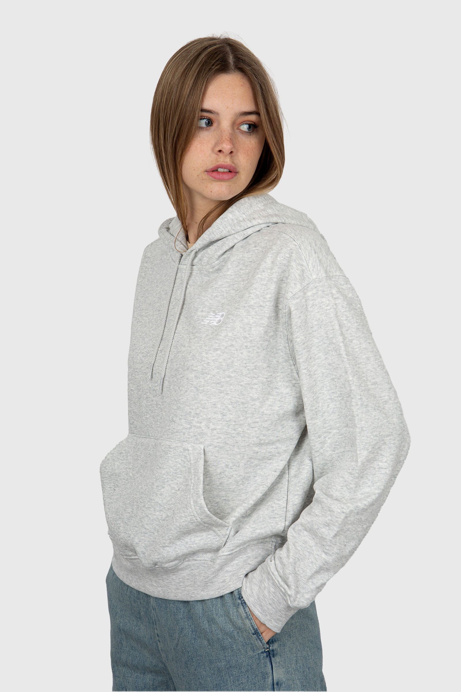 New Balance French Terry Small Logo Hoodie Light Grey Cotton - 3