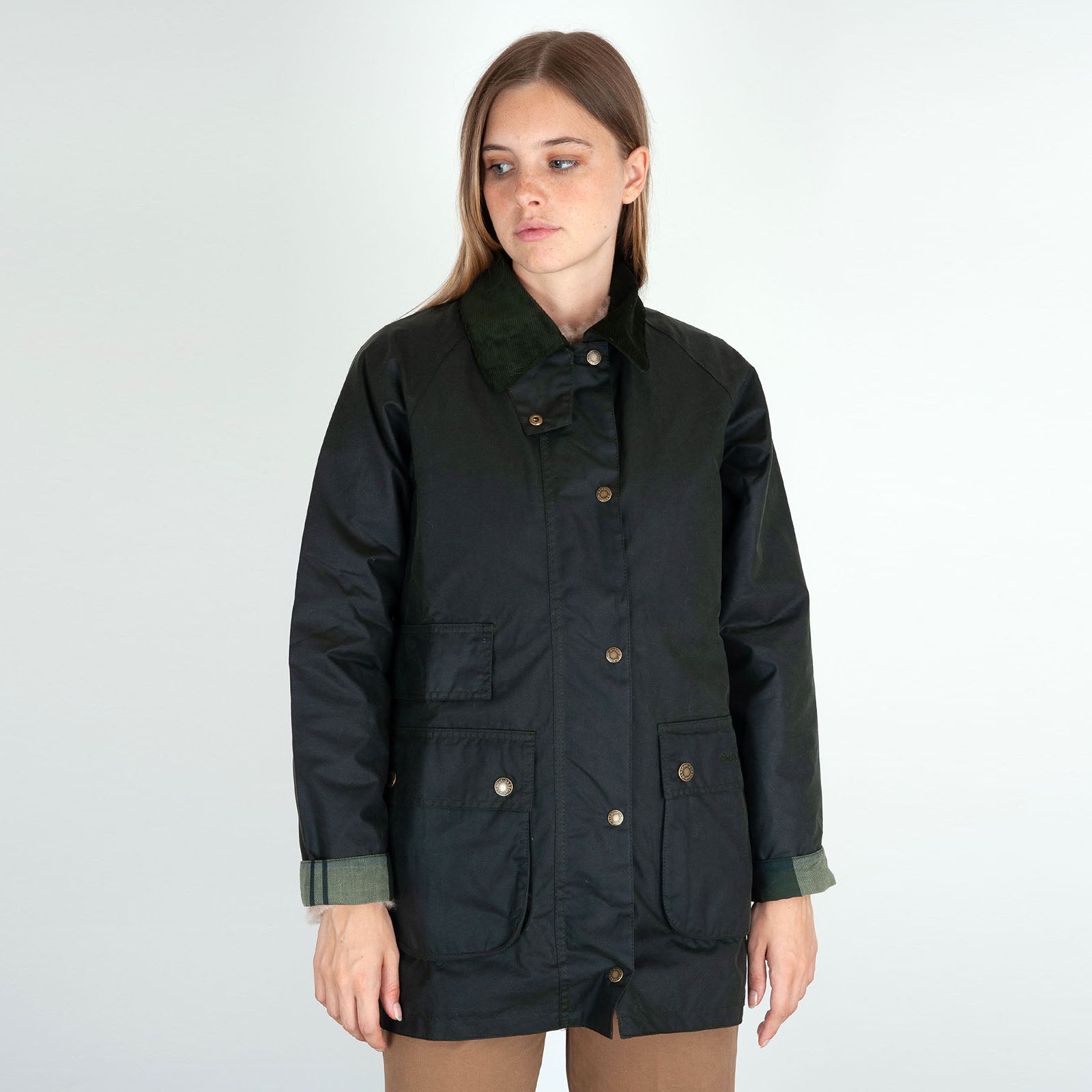 Barbour Tain Wax Jacket Sage Verde Scuro Donna - 7