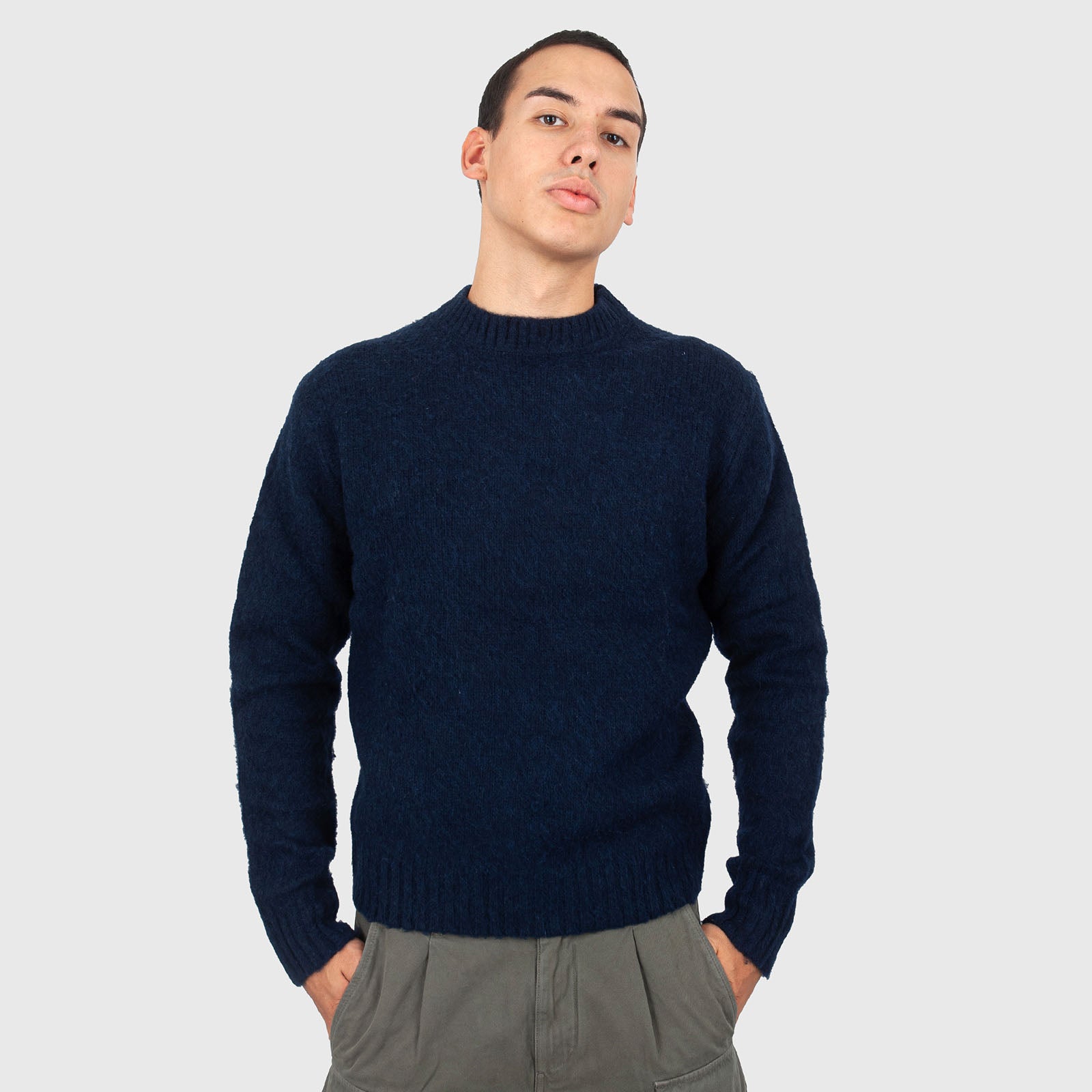 Aspesi Maglia Girocollo In Lana Shetland Spazzolata Blu Navy Uomo - 6