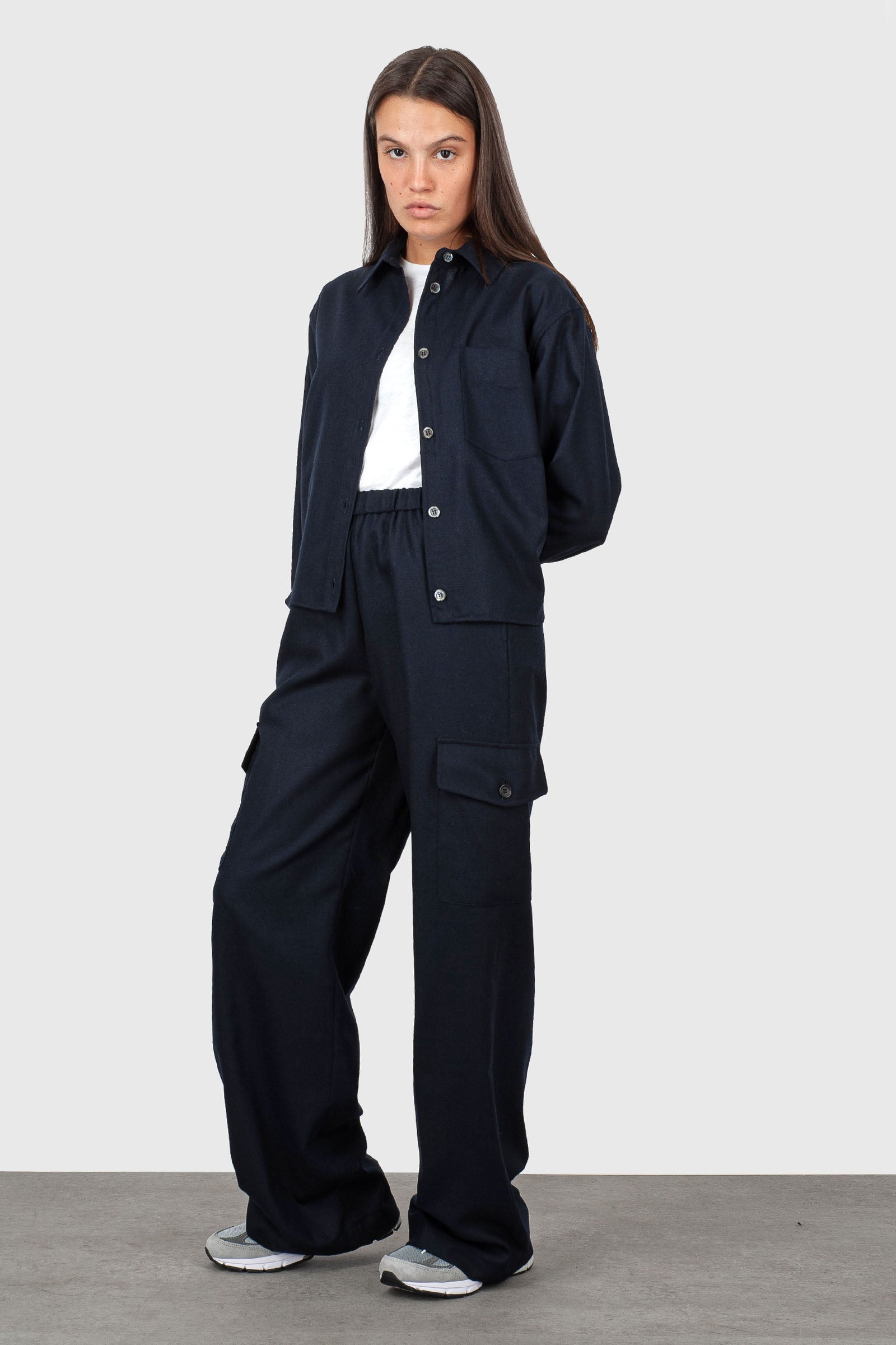 Aspesi Pantalone Cargo In Lana Cotta Blu Navy Donna - 3