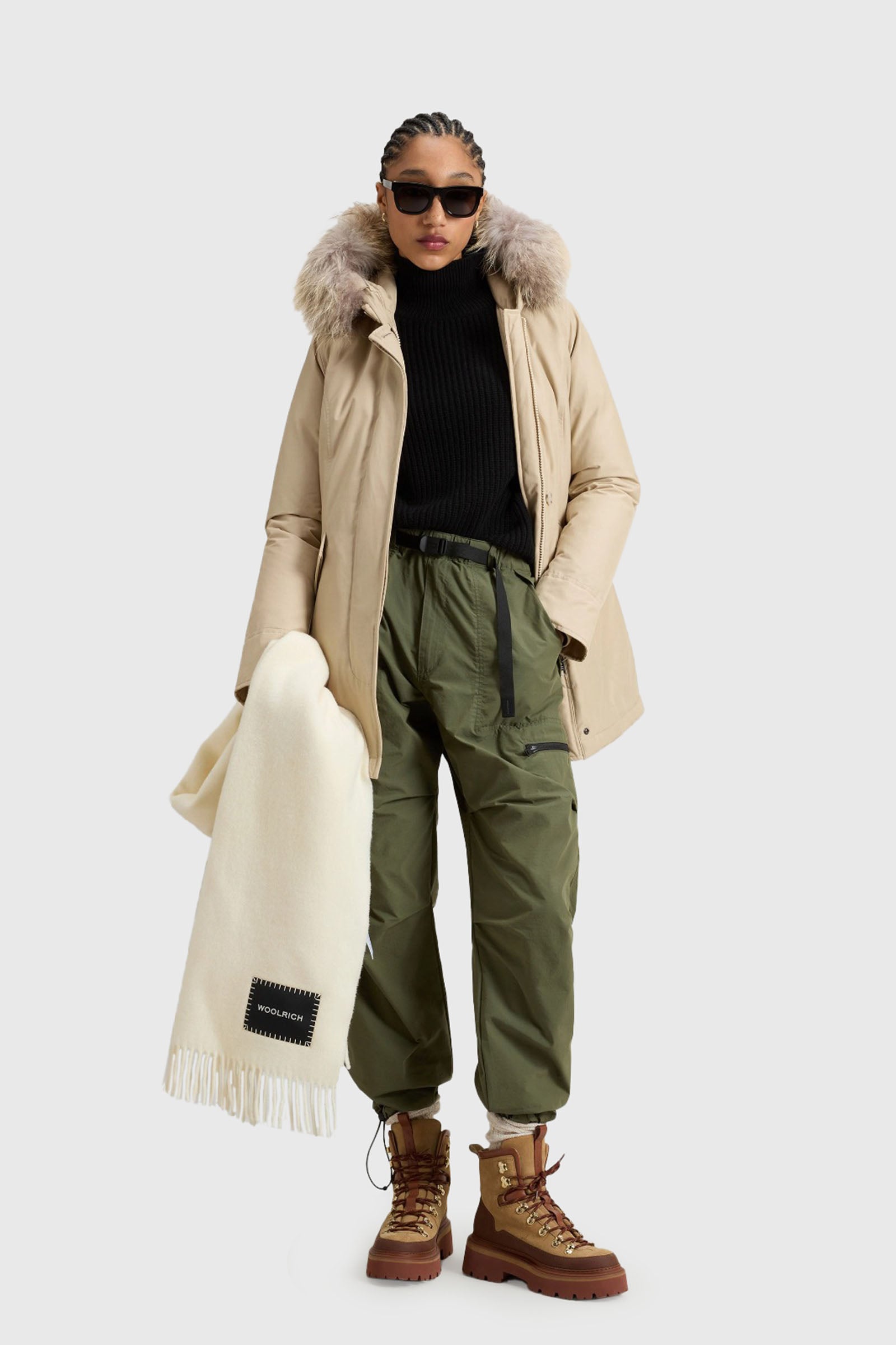 Woolrich Arctic Parka In Ramar Cloth Con Pelliccia Rimovibile Beige Chiaro Donna - 2