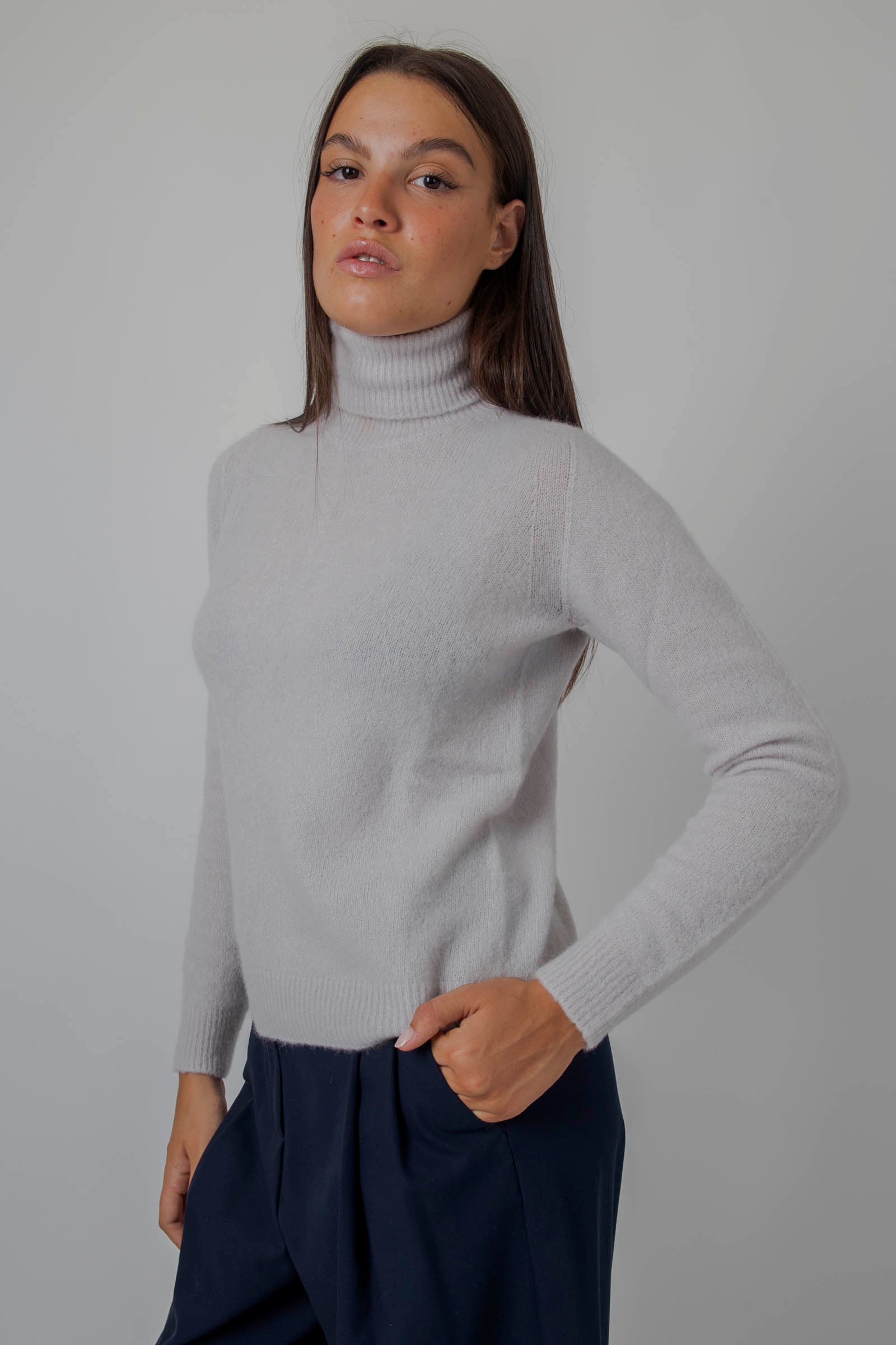 Roberto Collina Maglia Dolcevita Cashmere/seta Perla Donna - 5