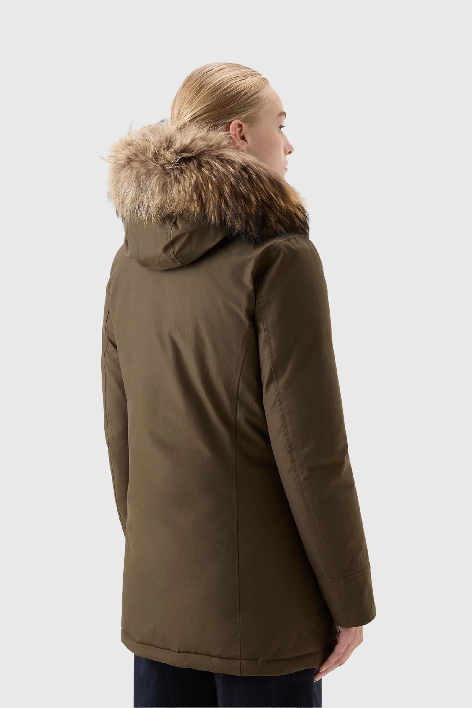 Woolrich Arctic Raccoon Parka Verde Militare Donna - 2